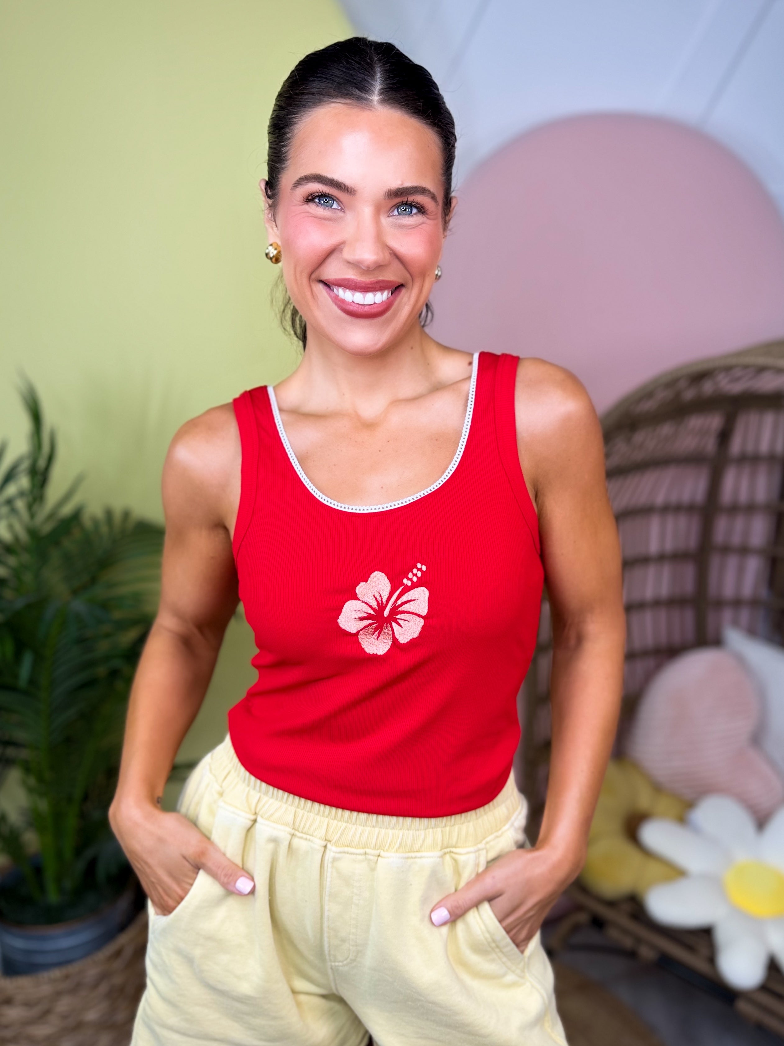 Hibiscus Tank-100 TANK/CROP TOPS-BLAKELEY-Heathered Boho Boutique, Women's Fashion and Accessories in Palmetto, FL
