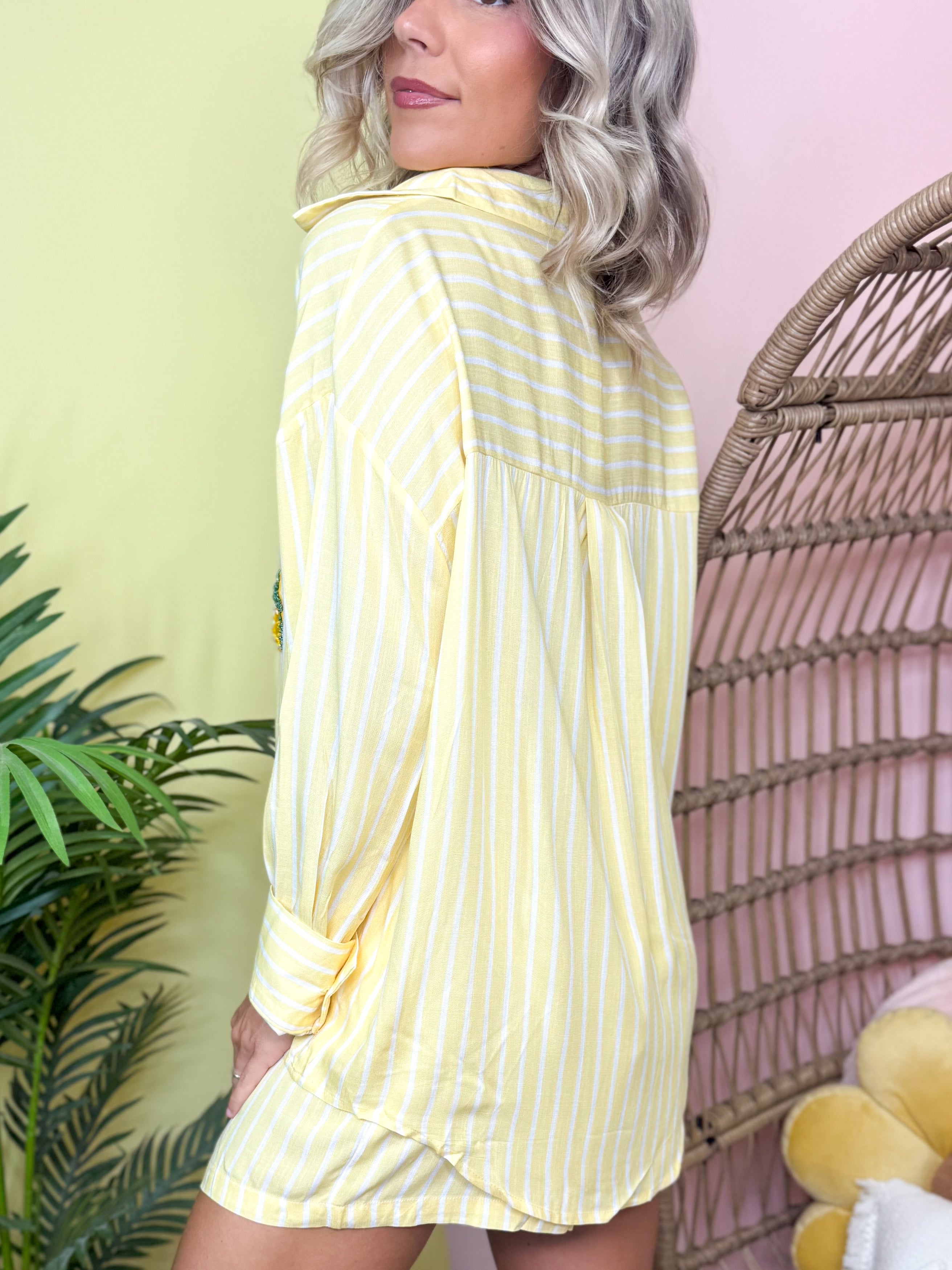 Lemon Twist Kathryn Button Up Top-120 LONG SLEEVE TOPS-SOUTHERN GRACE-Heathered Boho Boutique, Women's Fashion and Accessories in Palmetto, FL