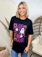 Boho Ghost & Flowers Graphic Tee-130 Graphic Tees-Heathered Boho-Heathered Boho Boutique, Women's Fashion and Accessories in Palmetto, FL
