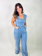 RESTOCK: Breathtaking Denim Jumpsuit-230 Dresses/Jumpsuits/Rompers-Jade by Jane-Heathered Boho Boutique, Women's Fashion and Accessories in Palmetto, FL