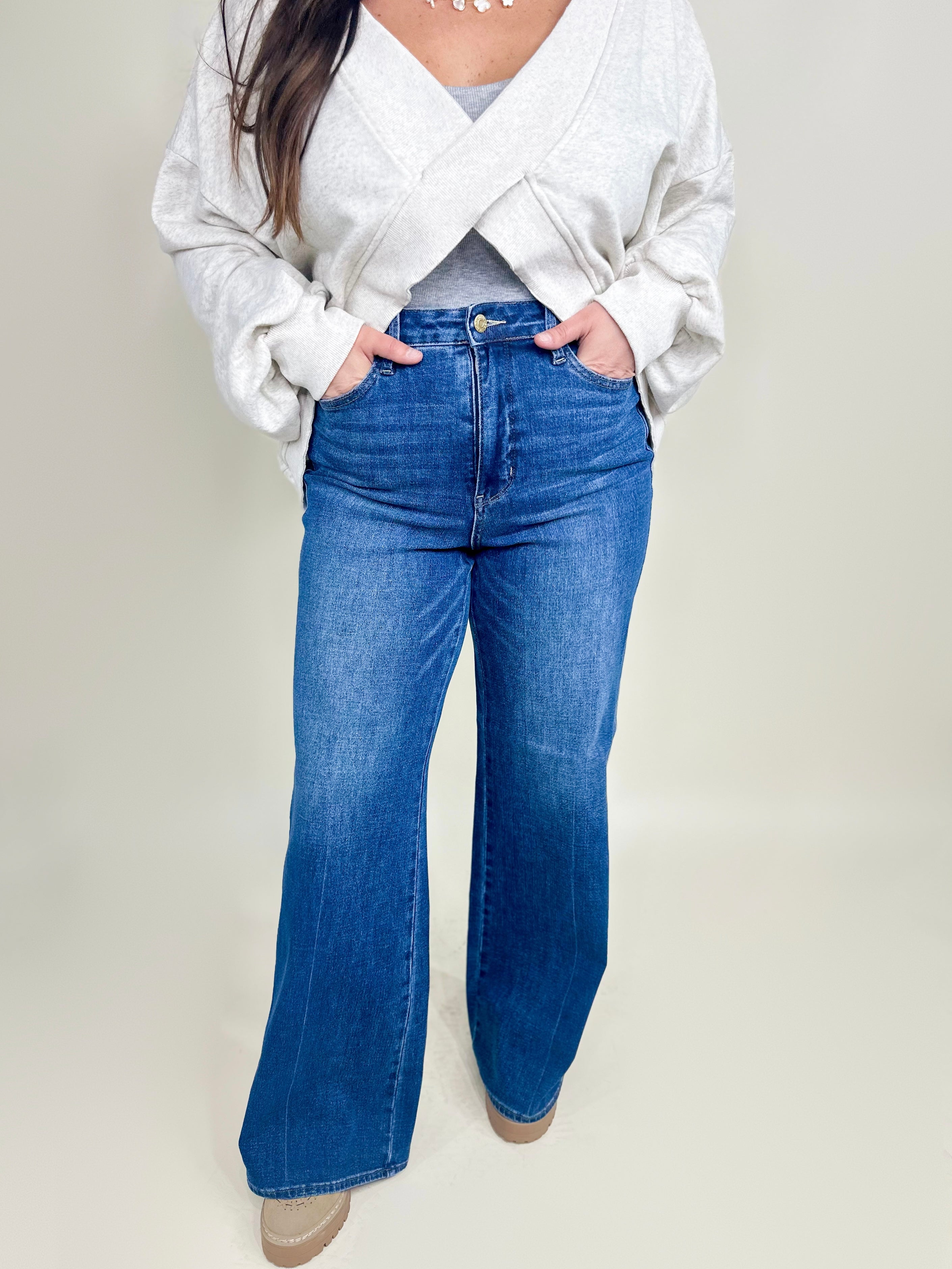 Retro TUMMY CONTROL Wide Legs by Judy Blue-190 Jeans-Judy Blue-Heathered Boho Boutique, Women's Fashion and Accessories in Palmetto, FL