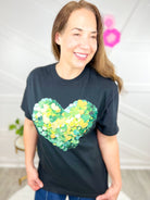 Green Collage Heart Graphic Tee - Black-130 Graphic Tees-Heathered Boho-Heathered Boho Boutique, Women's Fashion and Accessories in Palmetto, FL