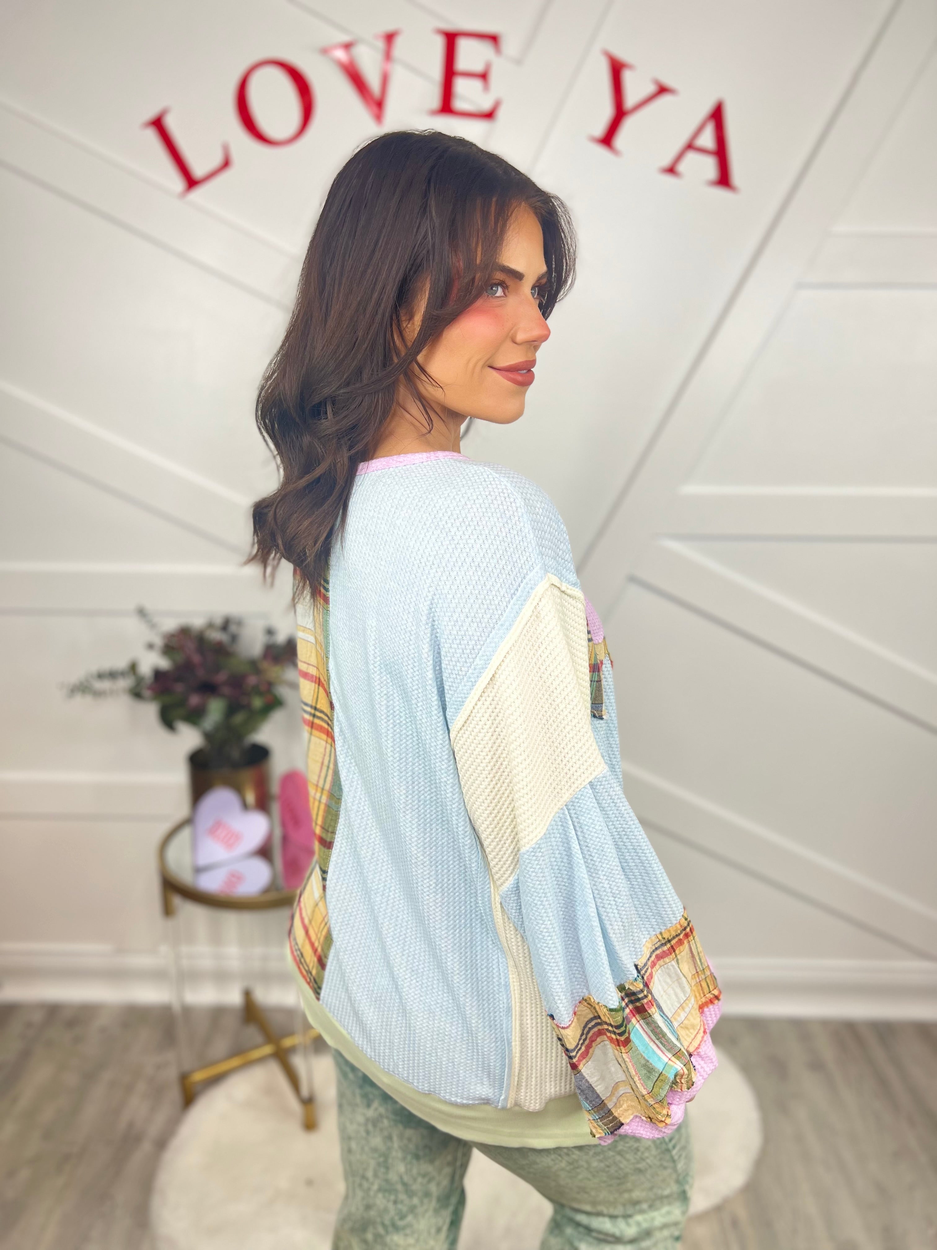 RESTOCK : Flower Patch Top-120 Long Sleeve Tops-Easel-Heathered Boho Boutique, Women's Fashion and Accessories in Palmetto, FL