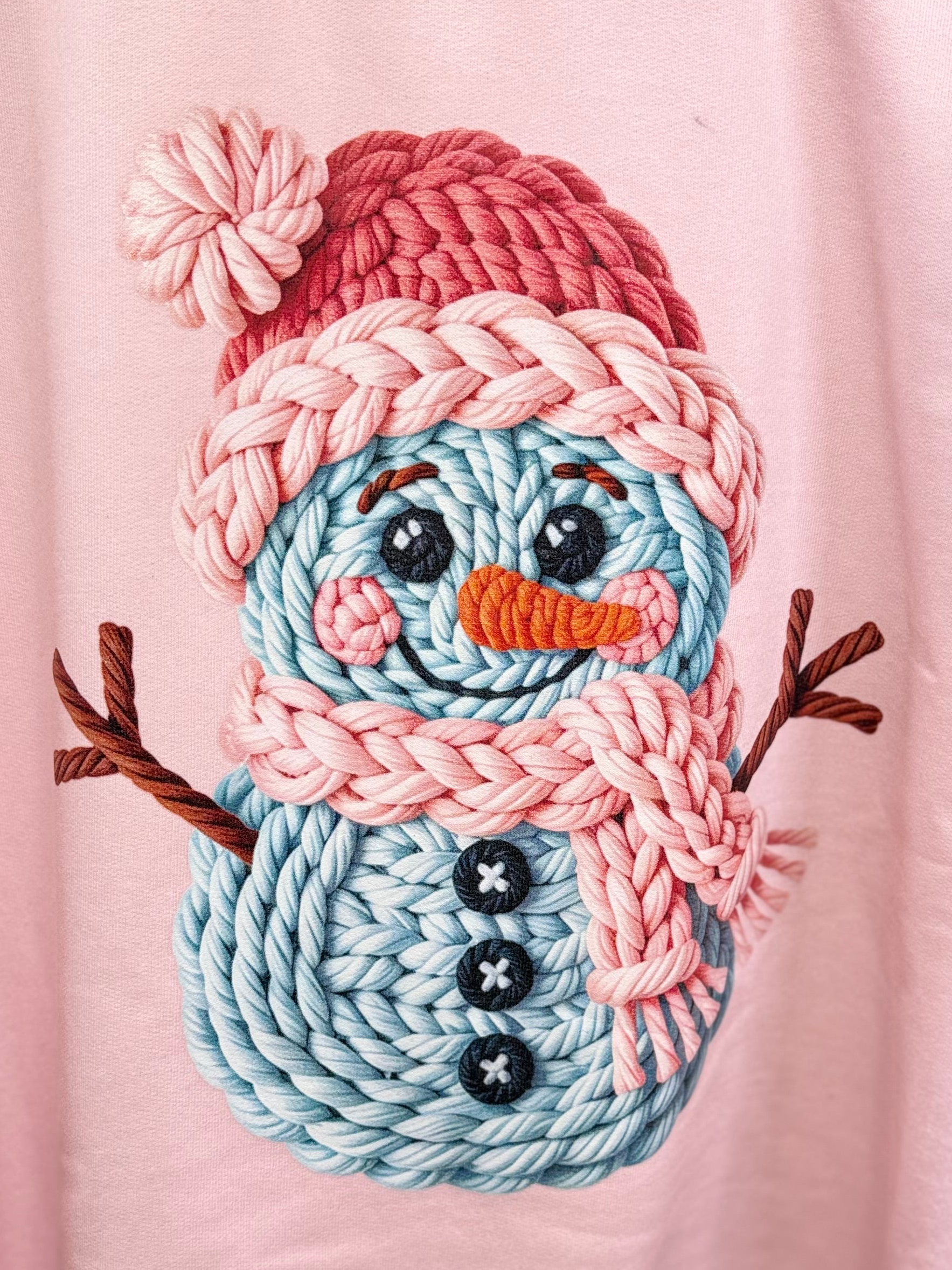 Crochet Snowman Graphic Sweatshirt - Light Pink-130 Graphic Tees-Heathered Boho-Heathered Boho Boutique, Women's Fashion and Accessories in Palmetto, FL