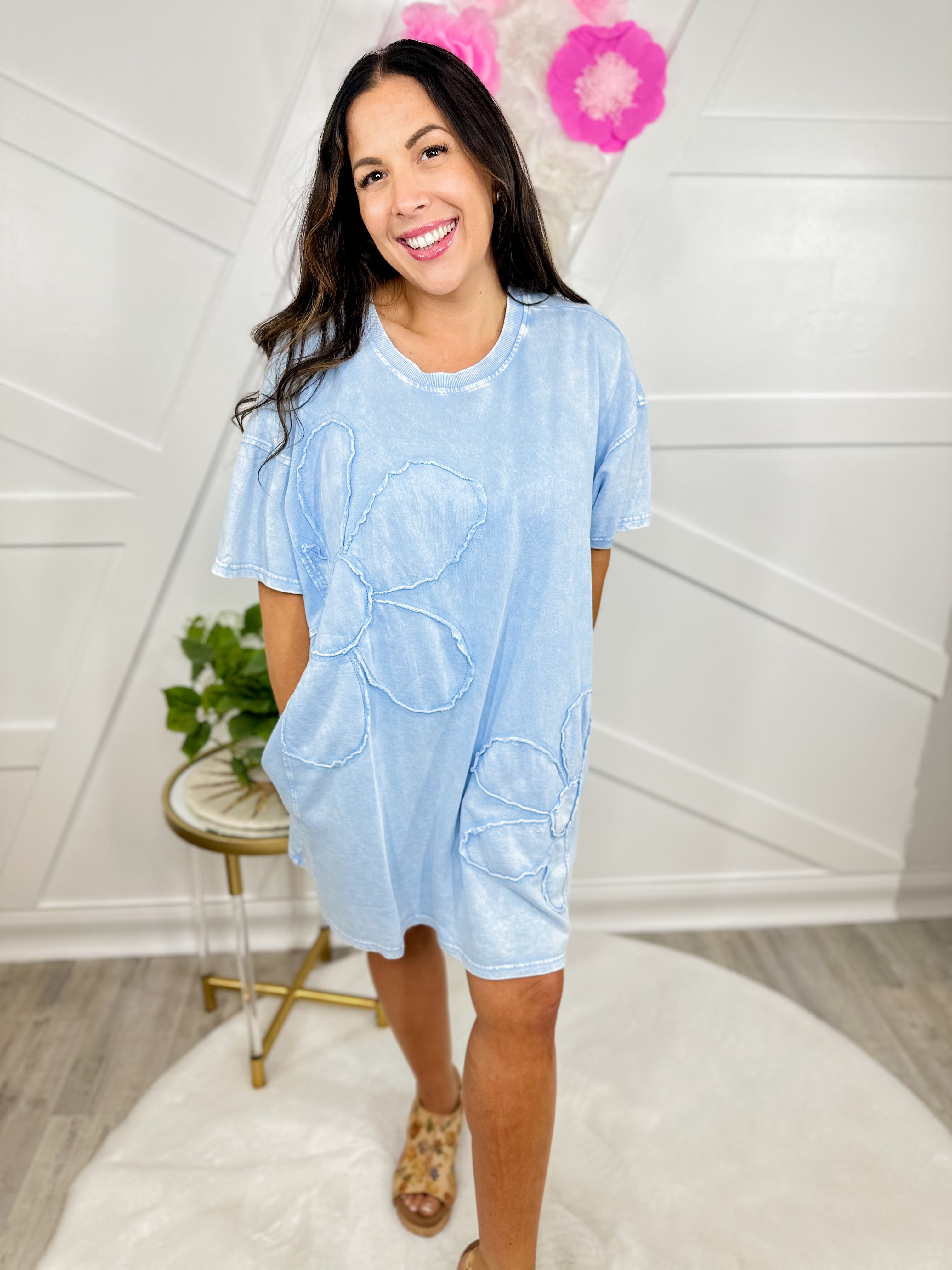 Blooming Breeze T-Shirt Dress-230 Dresses/Jumpsuits/Rompers-Easel-Heathered Boho Boutique, Women's Fashion and Accessories in Palmetto, FL