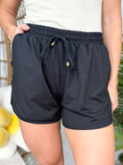Adult After Dark Black Drawstring Everyday Shorts-160 shorts-Jess Lea-Heathered Boho Boutique, Women's Fashion and Accessories in Palmetto, FL