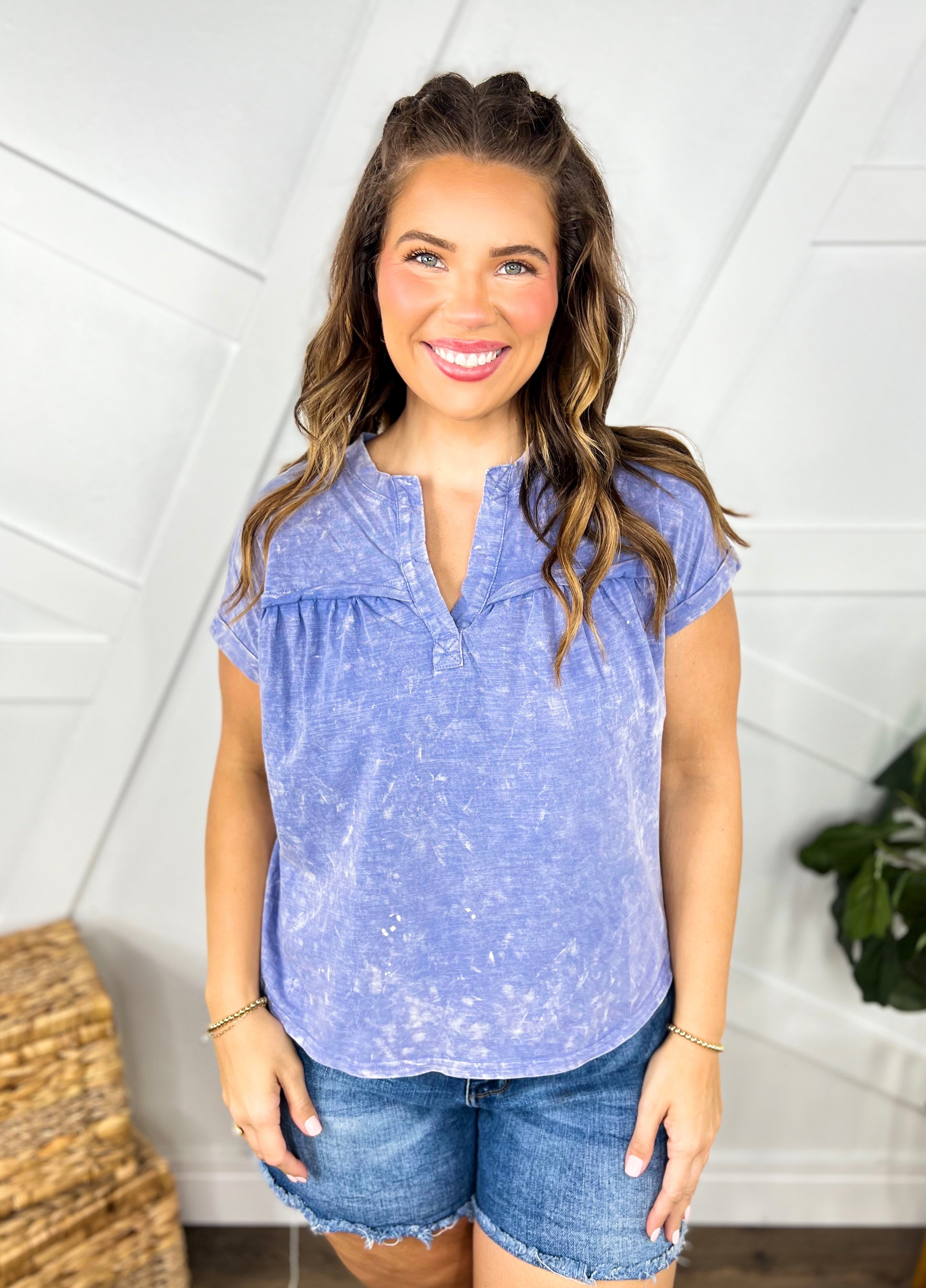 Perfect Day Blouse-110 Short Sleeve Top-Very J-Heathered Boho Boutique, Women's Fashion and Accessories in Palmetto, FL