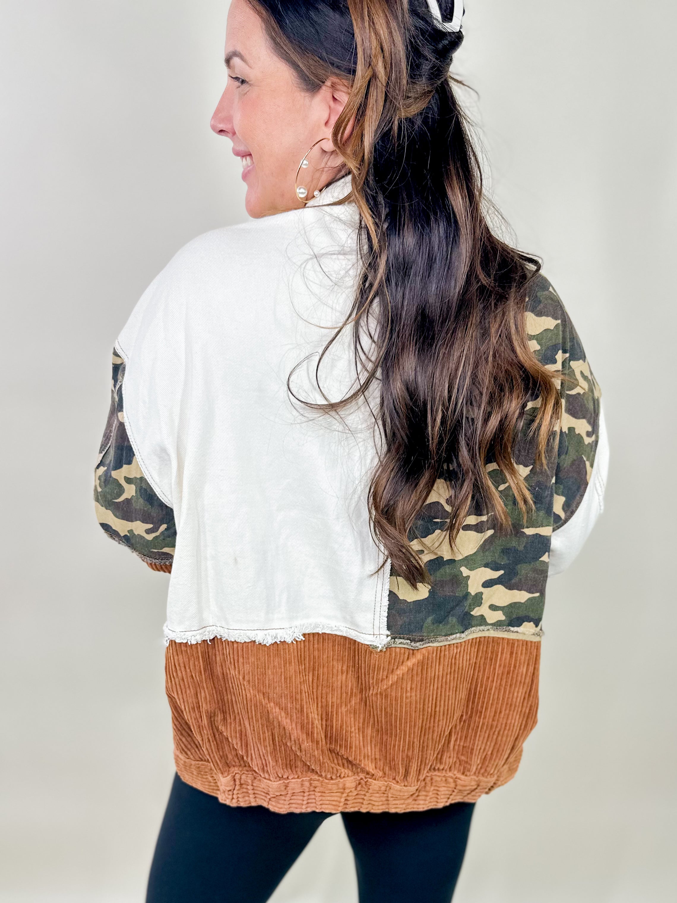 Casual Camo Jacket-200 JACKETS/SHACKETS-Pol-Heathered Boho Boutique, Women's Fashion and Accessories in Palmetto, FL