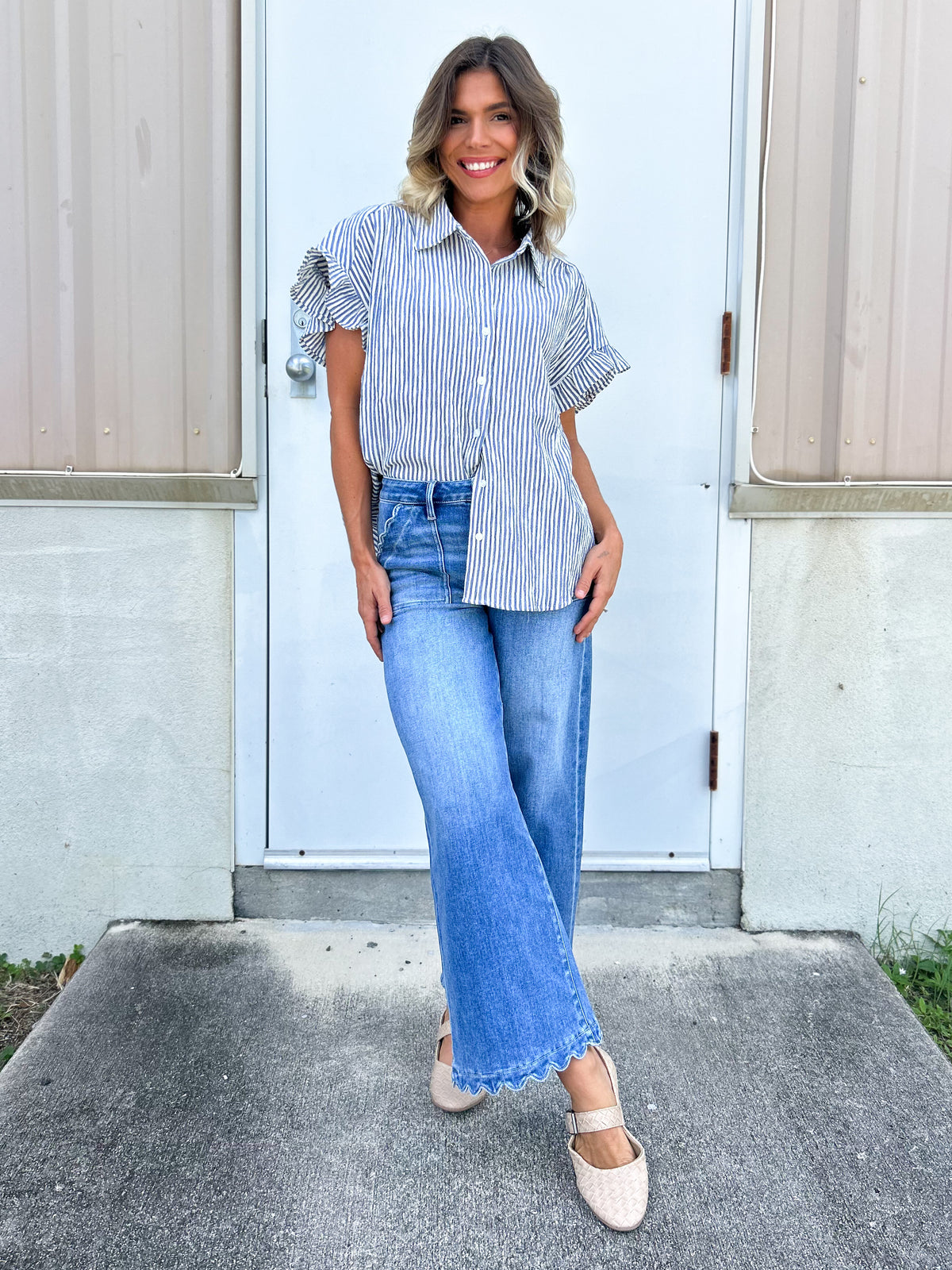 Scalloped & Styled Wide Leg Jeans By Risen-190 JEANS-RISEN-Heathered Boho Boutique, Women's Fashion and Accessories in Palmetto, FL