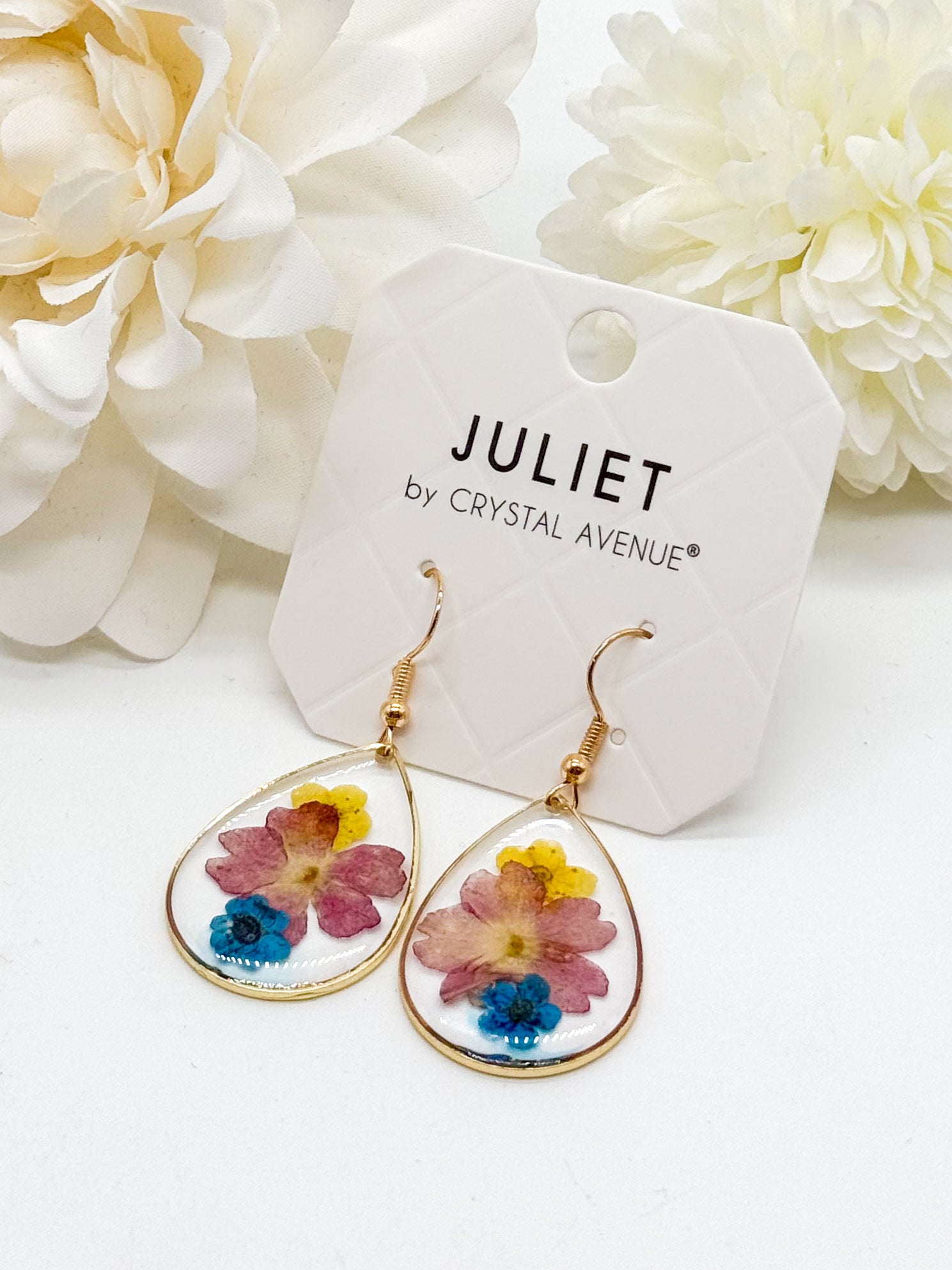 Pressed Flower Dew Drop Earring-310 Jewelry-RM Manufacturing-Heathered Boho Boutique, Women's Fashion and Accessories in Palmetto, FL
