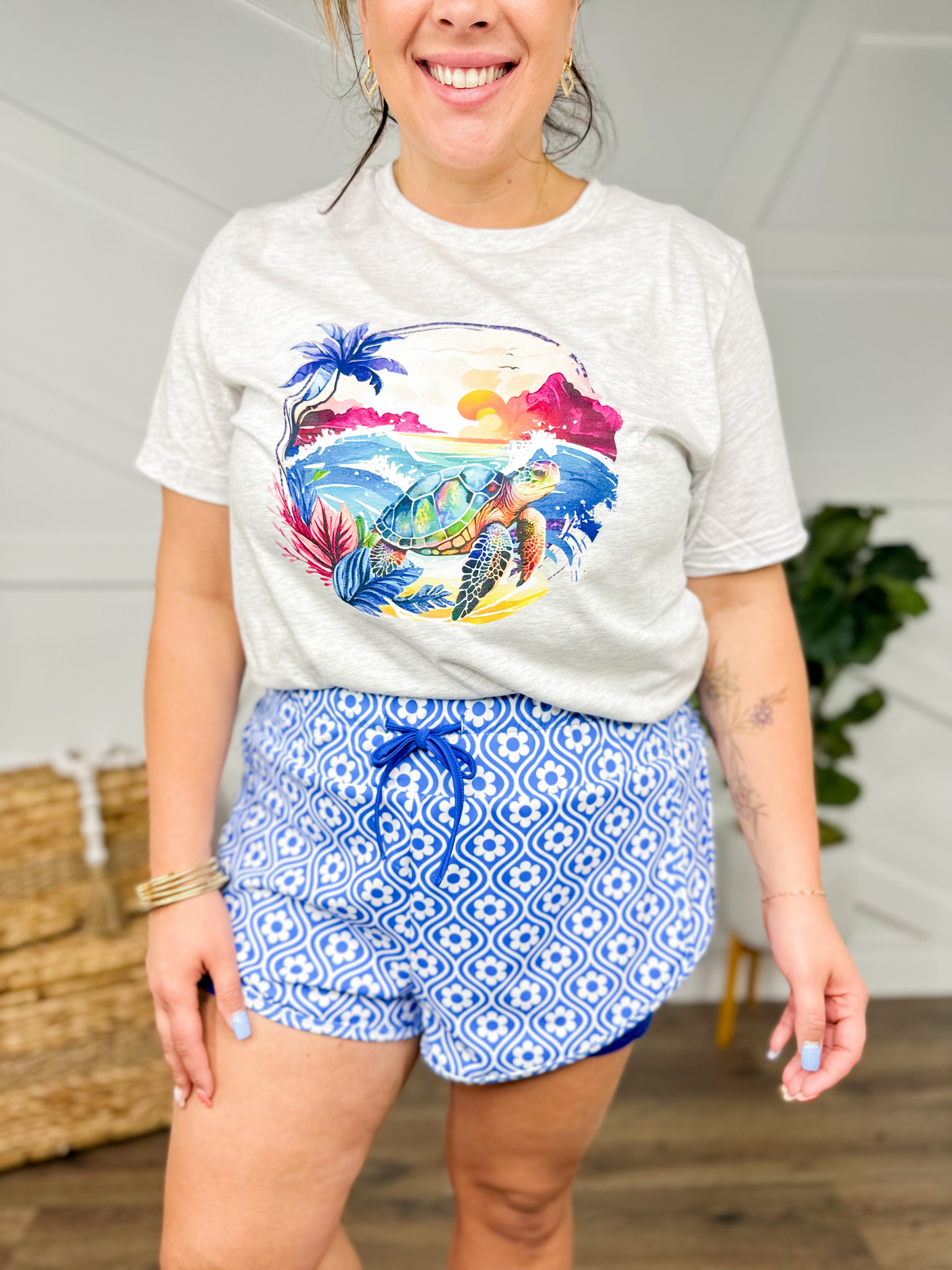 Retro Sea Turtle Graphic Tee-130 Graphic Tees-Heathered Boho-Heathered Boho Boutique, Women's Fashion and Accessories in Palmetto, FL