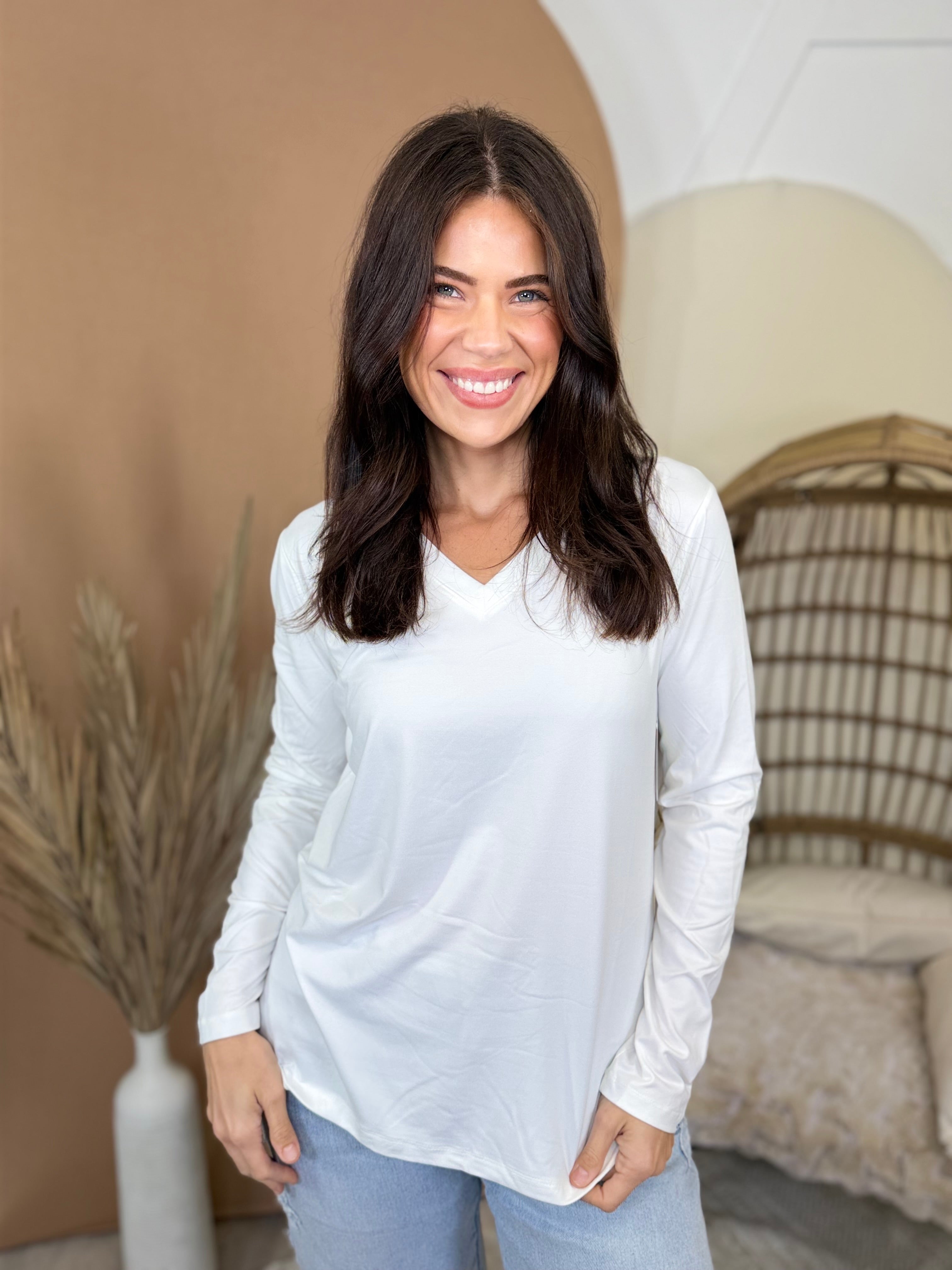 Gotta Have It V-Neck Top-120 LONG SLEEVE TOPS-ZENANA-Heathered Boho Boutique, Women's Fashion and Accessories in Palmetto, FL