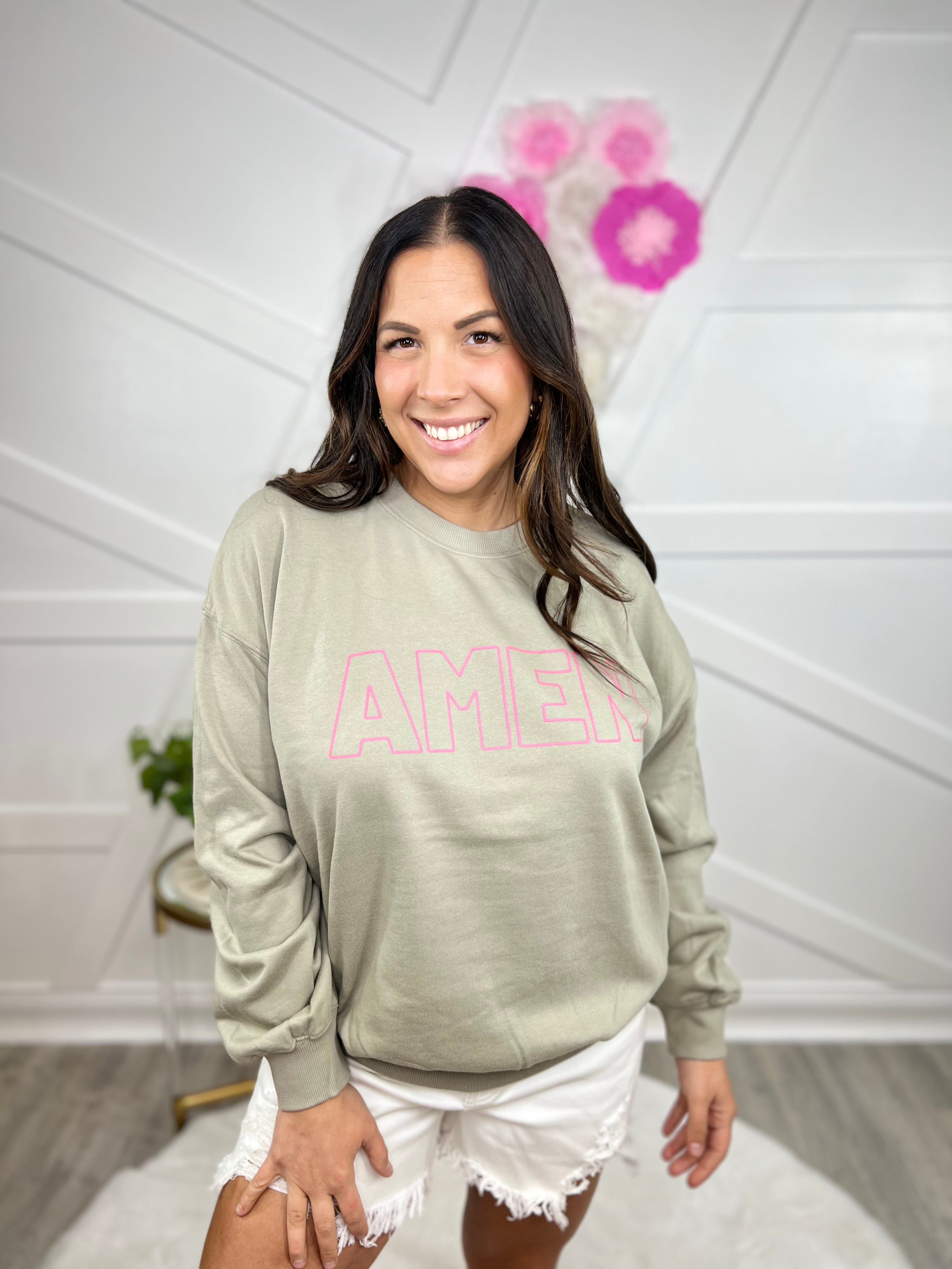 Amen Sweatshirt-120 Long Sleeve Tops-I Joah-Heathered Boho Boutique, Women's Fashion and Accessories in Palmetto, FL