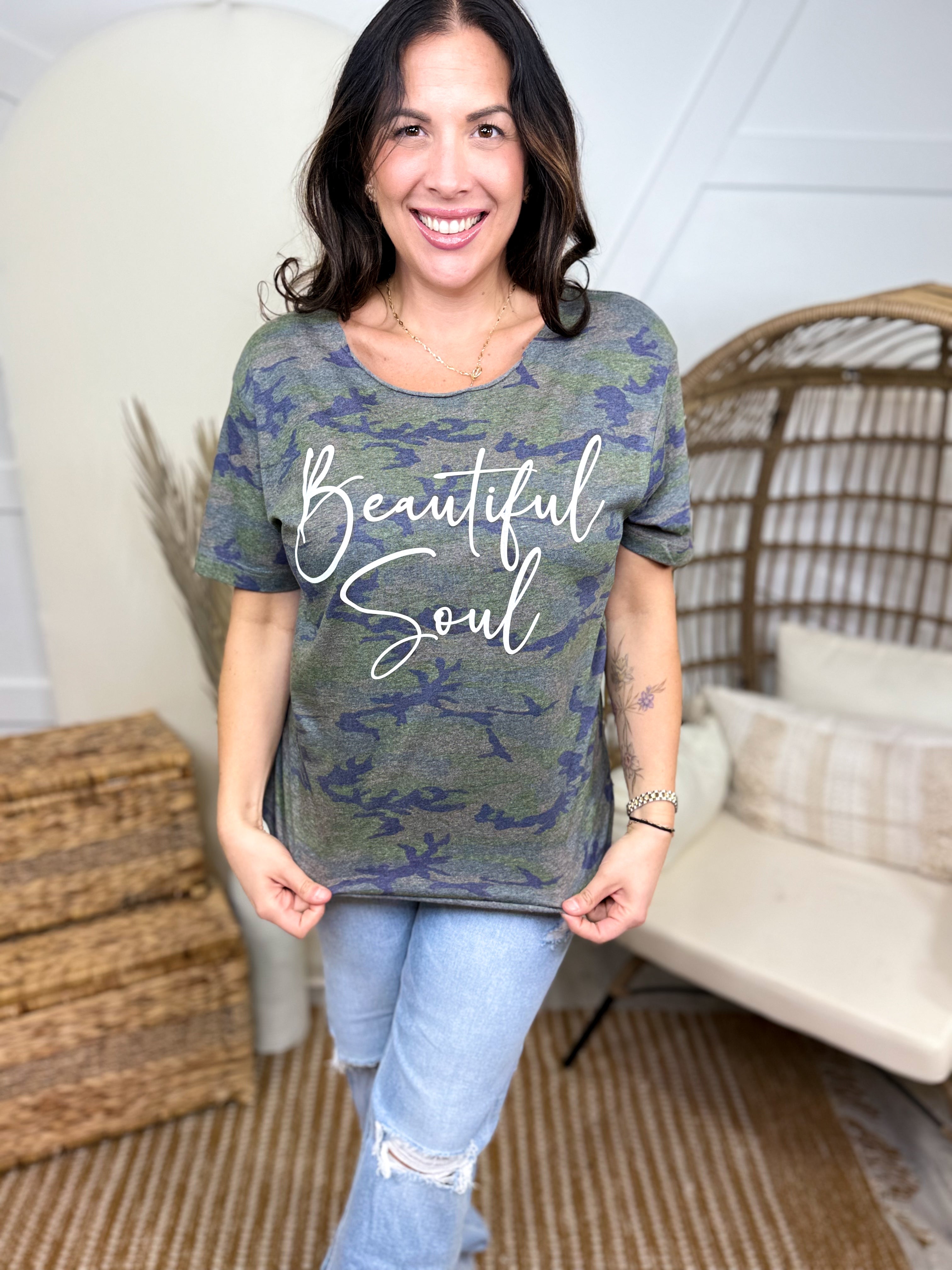Beautiful Soul Custom Cut Graphic Tee-130 Graphic Tees-Heathered Boho-Heathered Boho Boutique, Women's Fashion and Accessories in Palmetto, FL