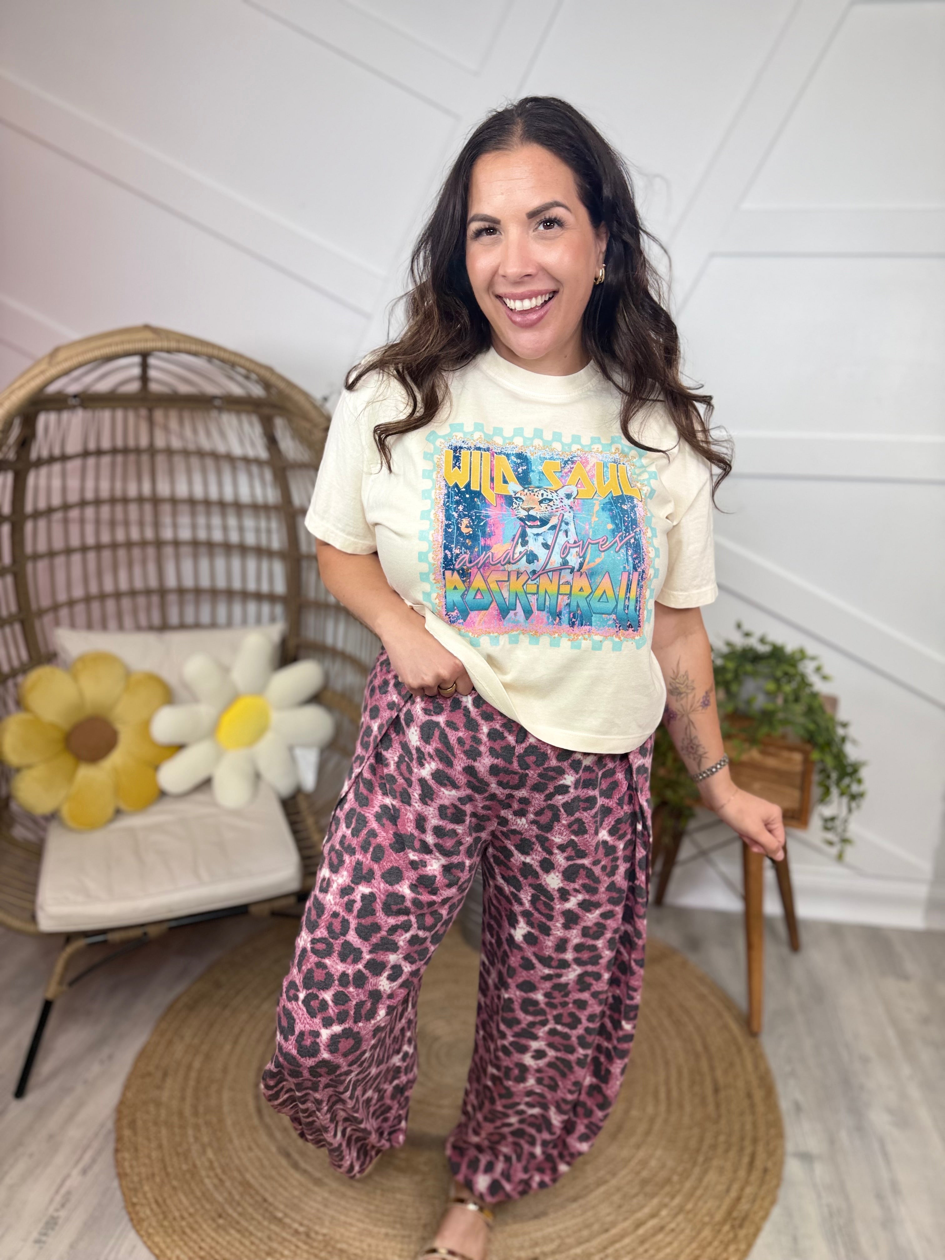 Wild Soul & Loves Rock N Roll BOXY Graphic Tee-130 Graphic Tees-Heathered Boho-Heathered Boho Boutique, Women's Fashion and Accessories in Palmetto, FL