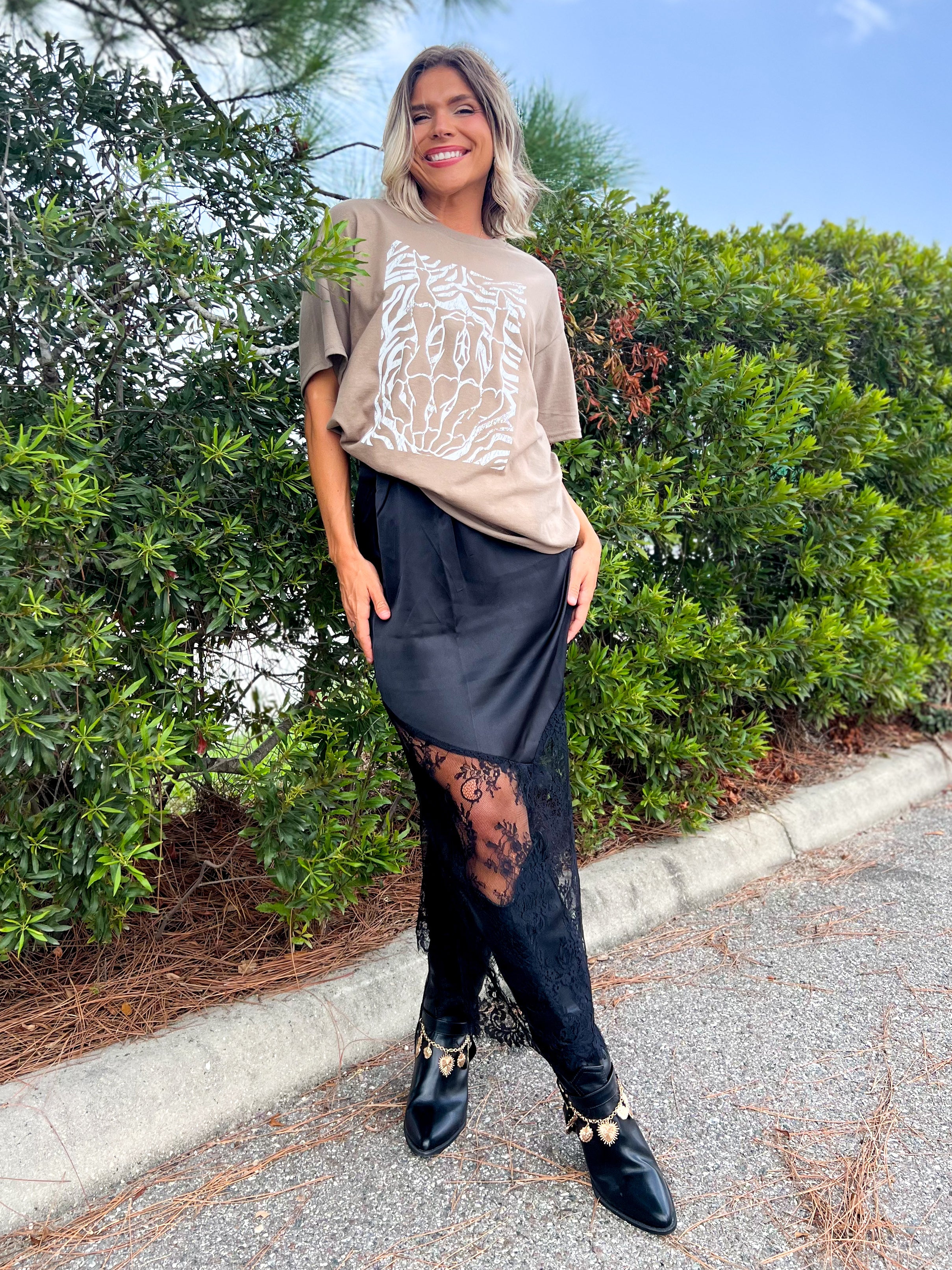 Zebra Skeleton Rock On Graphic Tee-130 Graphic Tees-Heathered Boho-Heathered Boho Boutique, Women's Fashion and Accessories in Palmetto, FL
