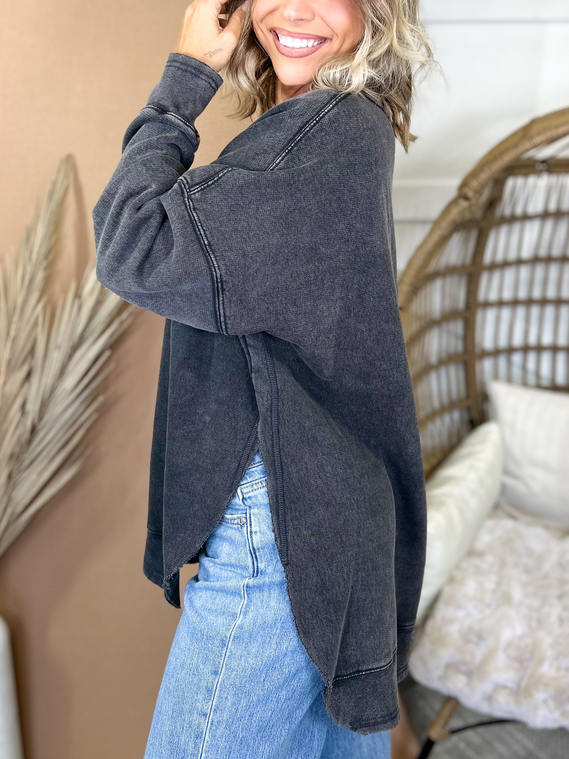 Against The Grain Mesh Sweatshirt-125 SWEATER-Pebby Forevee-Heathered Boho Boutique, Women's Fashion and Accessories in Palmetto, FL