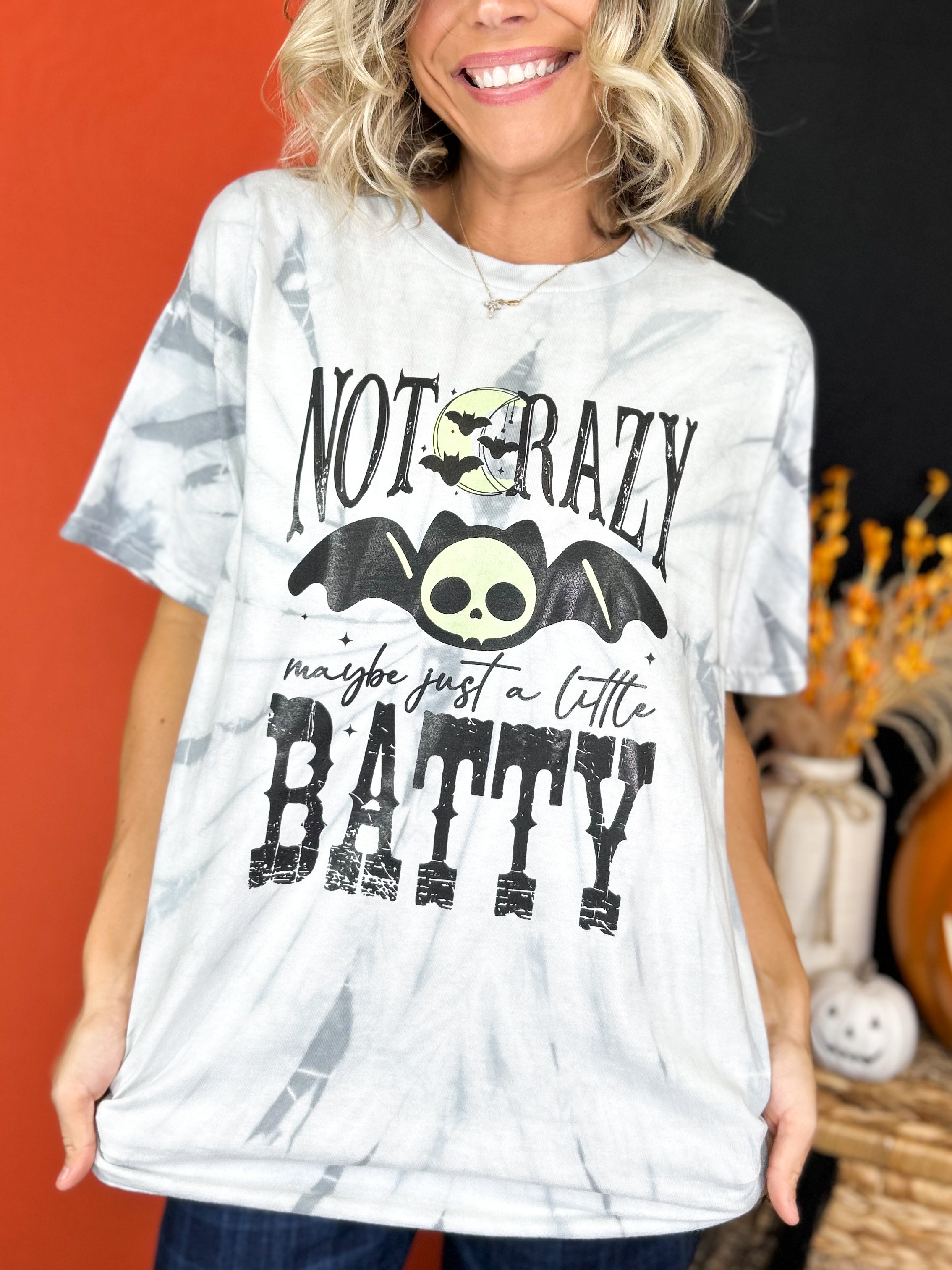 Not Crazy, Just a Little Batty Graphic Tee-130 Graphic Tees-Heathered Boho-Heathered Boho Boutique, Women's Fashion and Accessories in Palmetto, FL