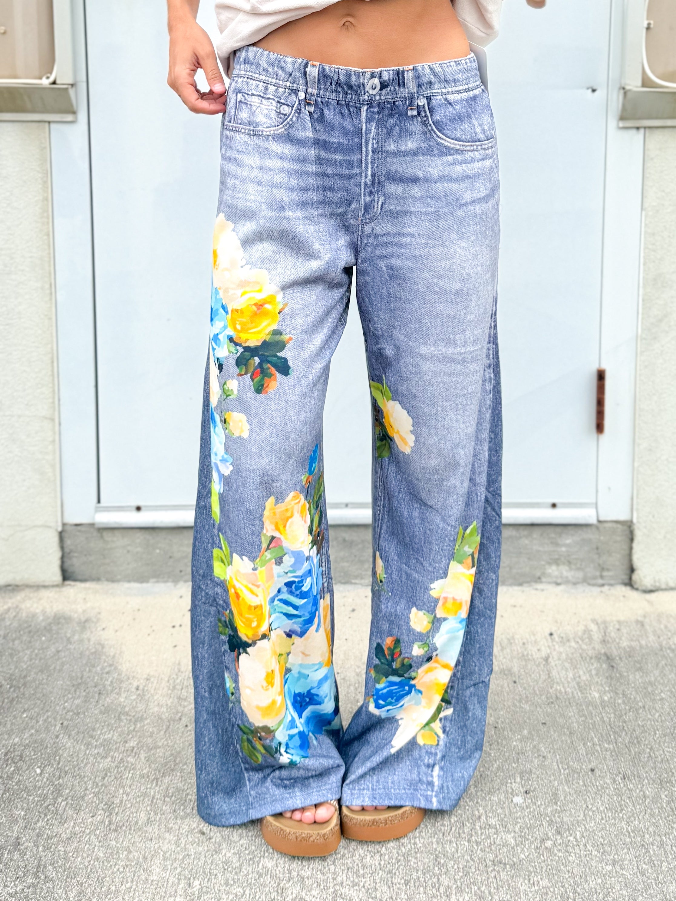 Wildflower Wash Wide Leg Pants-150 PANTS-ODDI-Heathered Boho Boutique, Women's Fashion and Accessories in Palmetto, FL