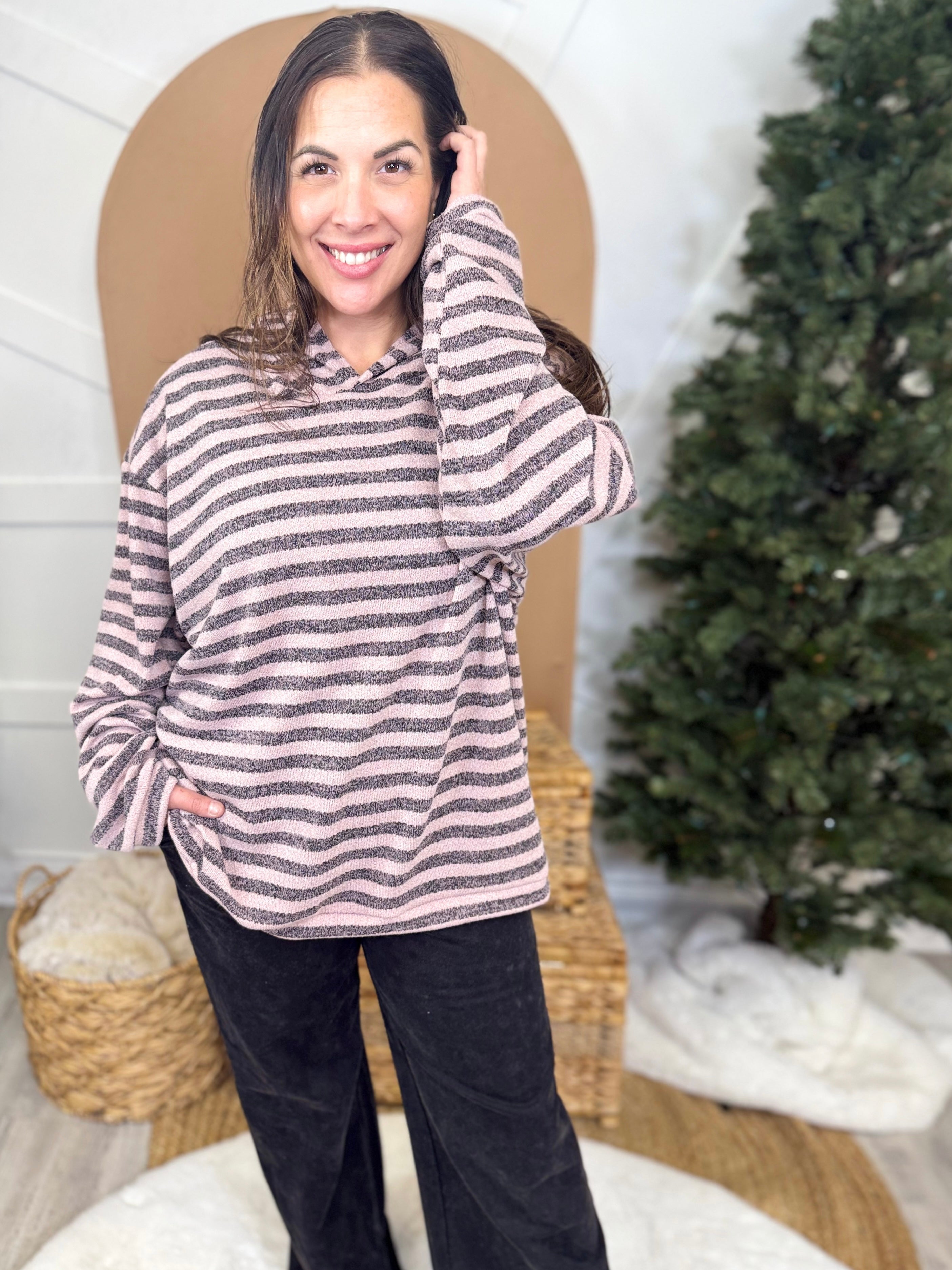 The Heather Hoodie- Striped-210 HOODIES-Heathered Boho-Heathered Boho Boutique, Women's Fashion and Accessories in Palmetto, FL