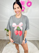 Strawberry Bow Graphic Tee-130 Graphic Tees-Heathered Boho-Heathered Boho Boutique, Women's Fashion and Accessories in Palmetto, FL