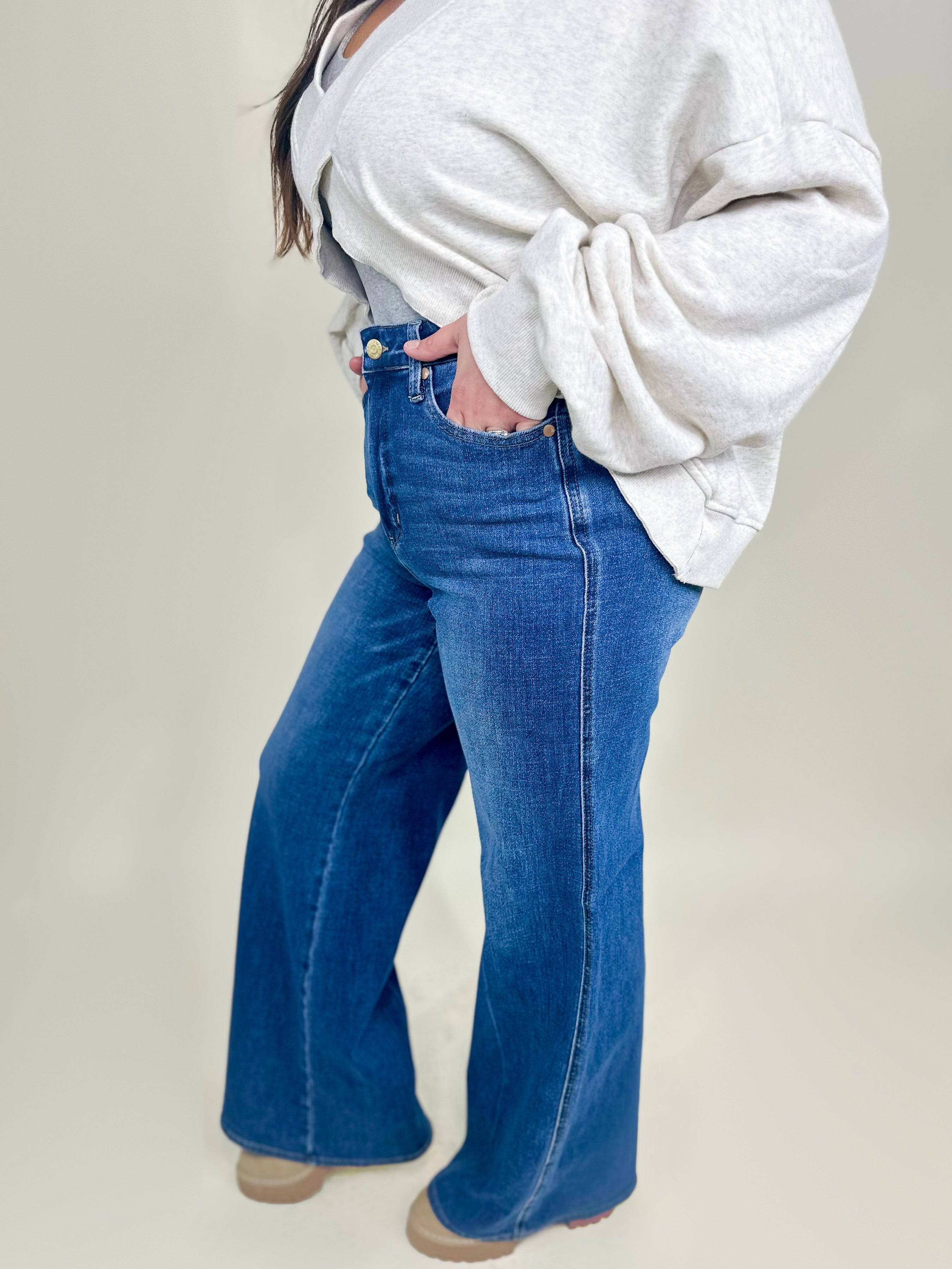 Retro TUMMY CONTROL Wide Legs by Judy Blue-190 Jeans-Judy Blue-Heathered Boho Boutique, Women's Fashion and Accessories in Palmetto, FL