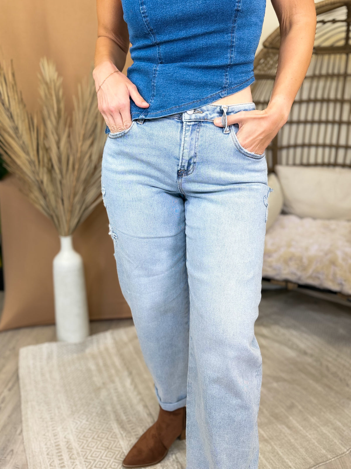 The Flower Child Barrel Jeans By Risen-190 JEANS-RISEN-Heathered Boho Boutique, Women's Fashion and Accessories in Palmetto, FL