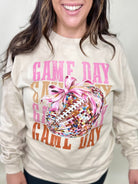 Game Day Disco Football Long Sleeve Graphic Tee-130 Graphic Tees-Heathered Boho-Heathered Boho Boutique, Women's Fashion and Accessories in Palmetto, FL