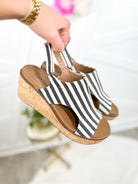 Carley Wedges - - Black Natural Stripe-350 Shoes-Corkys-Heathered Boho Boutique, Women's Fashion and Accessories in Palmetto, FL