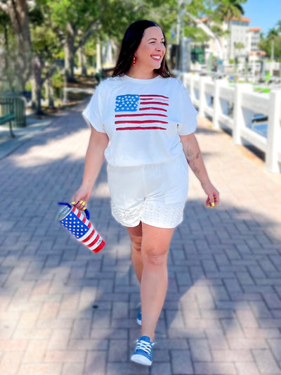 Watercolor American Flag Set-110 Short Sleeve Top-Southern Grace-Heathered Boho Boutique, Women's Fashion and Accessories in Palmetto, FL