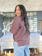 Round Neck Drop Shoulder Slit Sweater-Sweaters-Trendsi-Heathered Boho Boutique, Women's Fashion and Accessories in Palmetto, FL