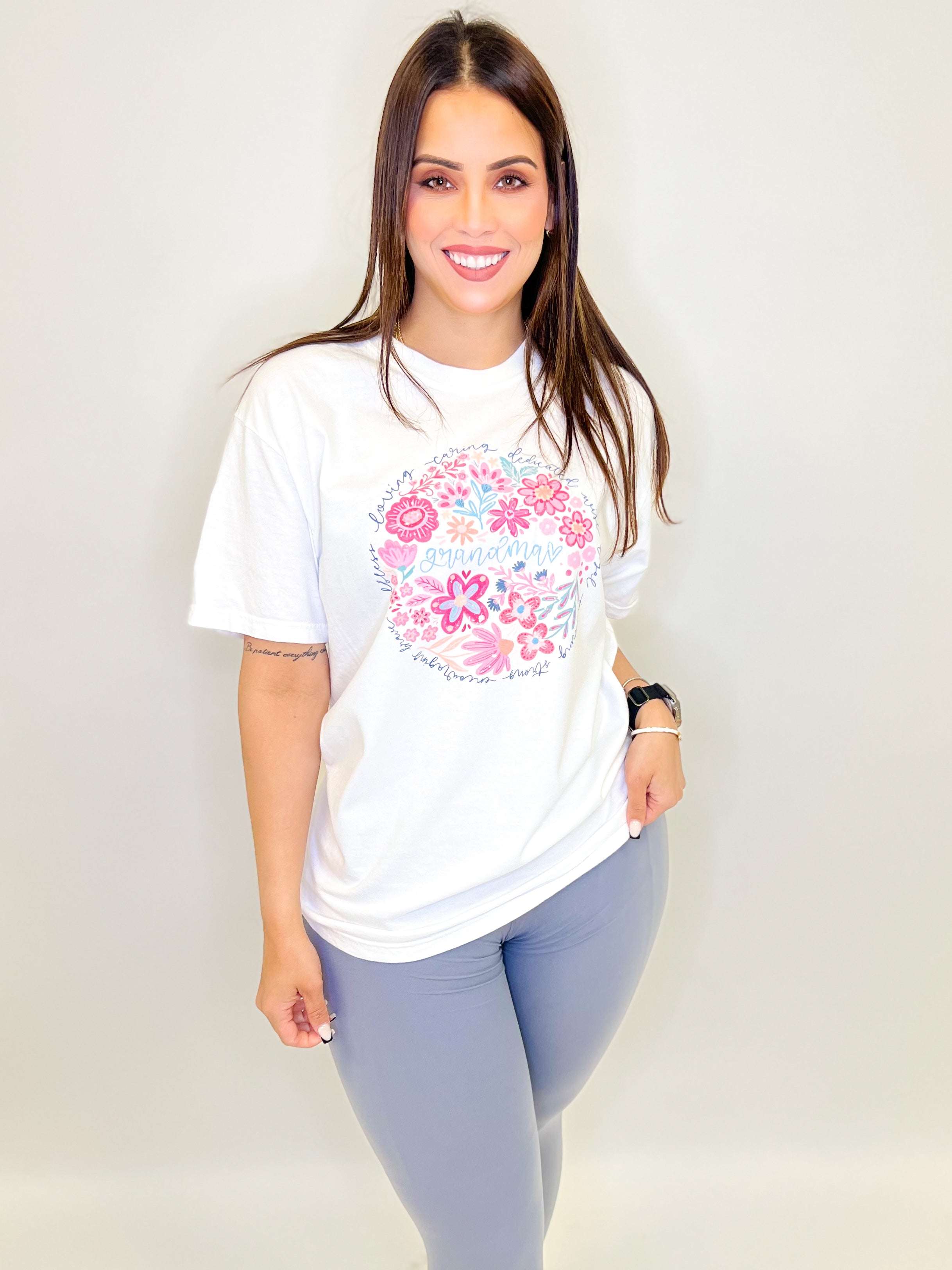 Boho Floral Grandma Graphic Tee-130 Graphic Tees-Heathered Boho-Heathered Boho Boutique, Women's Fashion and Accessories in Palmetto, FL