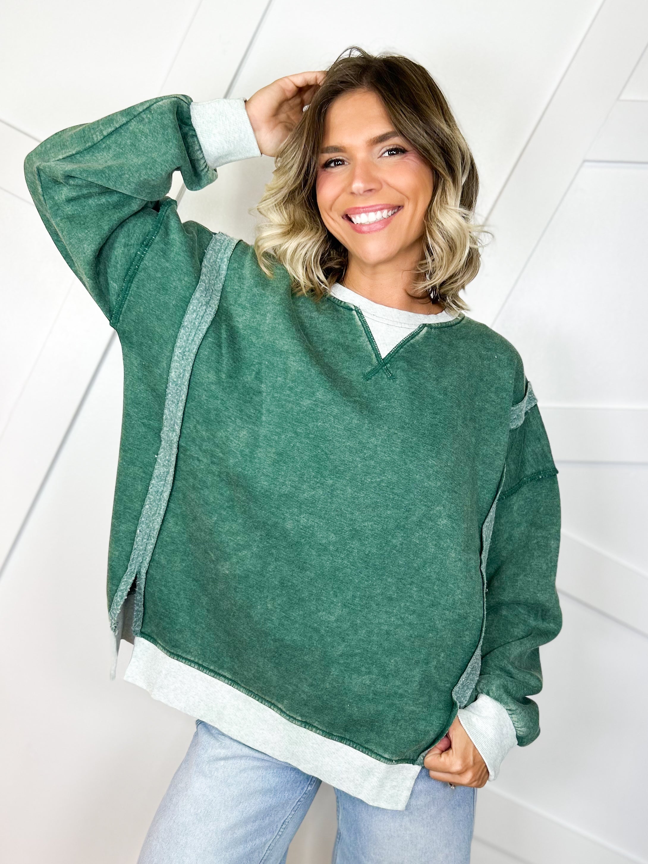 The Weekend Washed Pullover-120 LONG SLEEVE TOPS-ZENANA-Heathered Boho Boutique, Women's Fashion and Accessories in Palmetto, FL