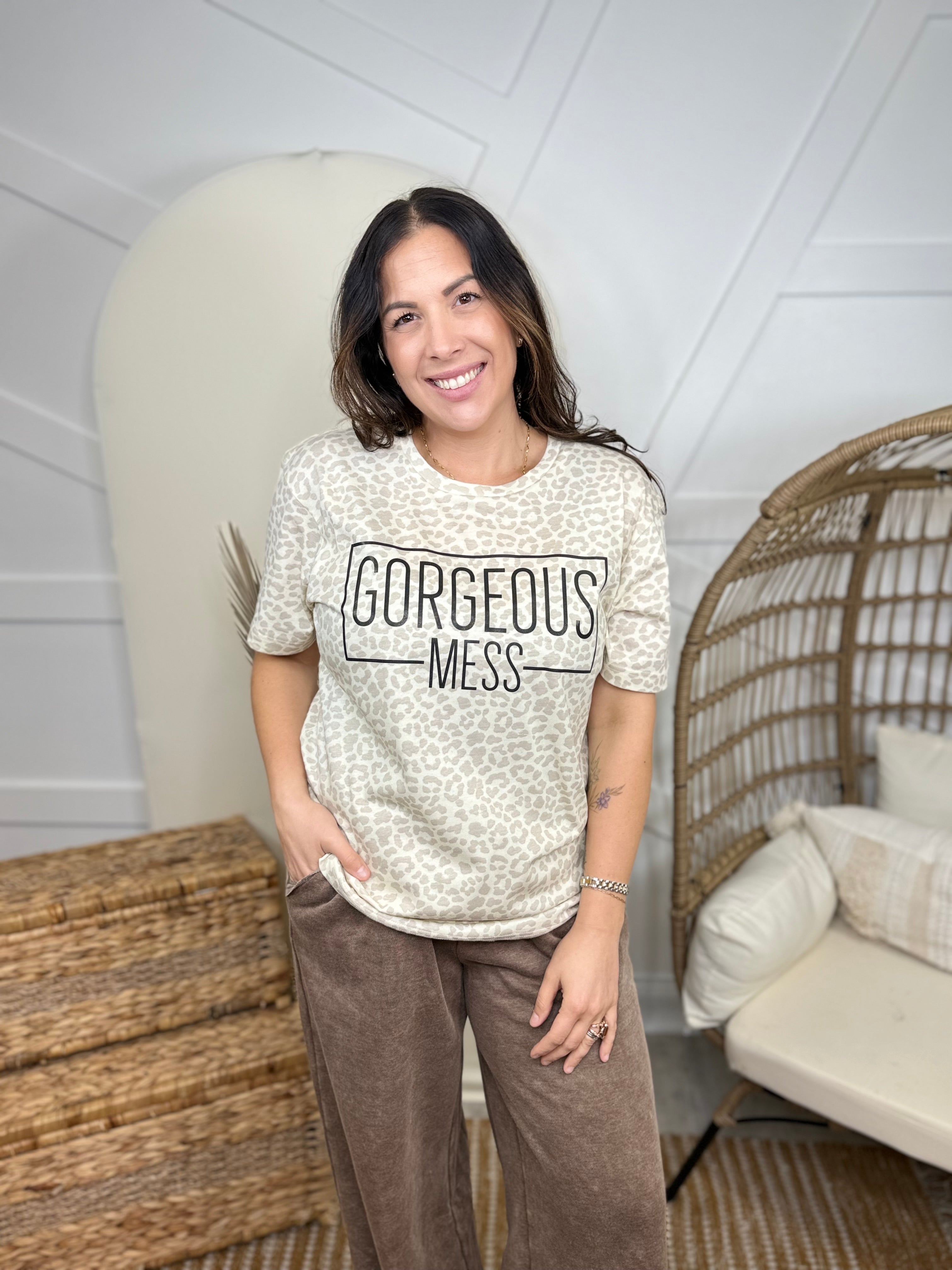Gorgeous Mess Graphic Tee-130 Graphic Tees-Heathered Boho-Heathered Boho Boutique, Women's Fashion and Accessories in Palmetto, FL