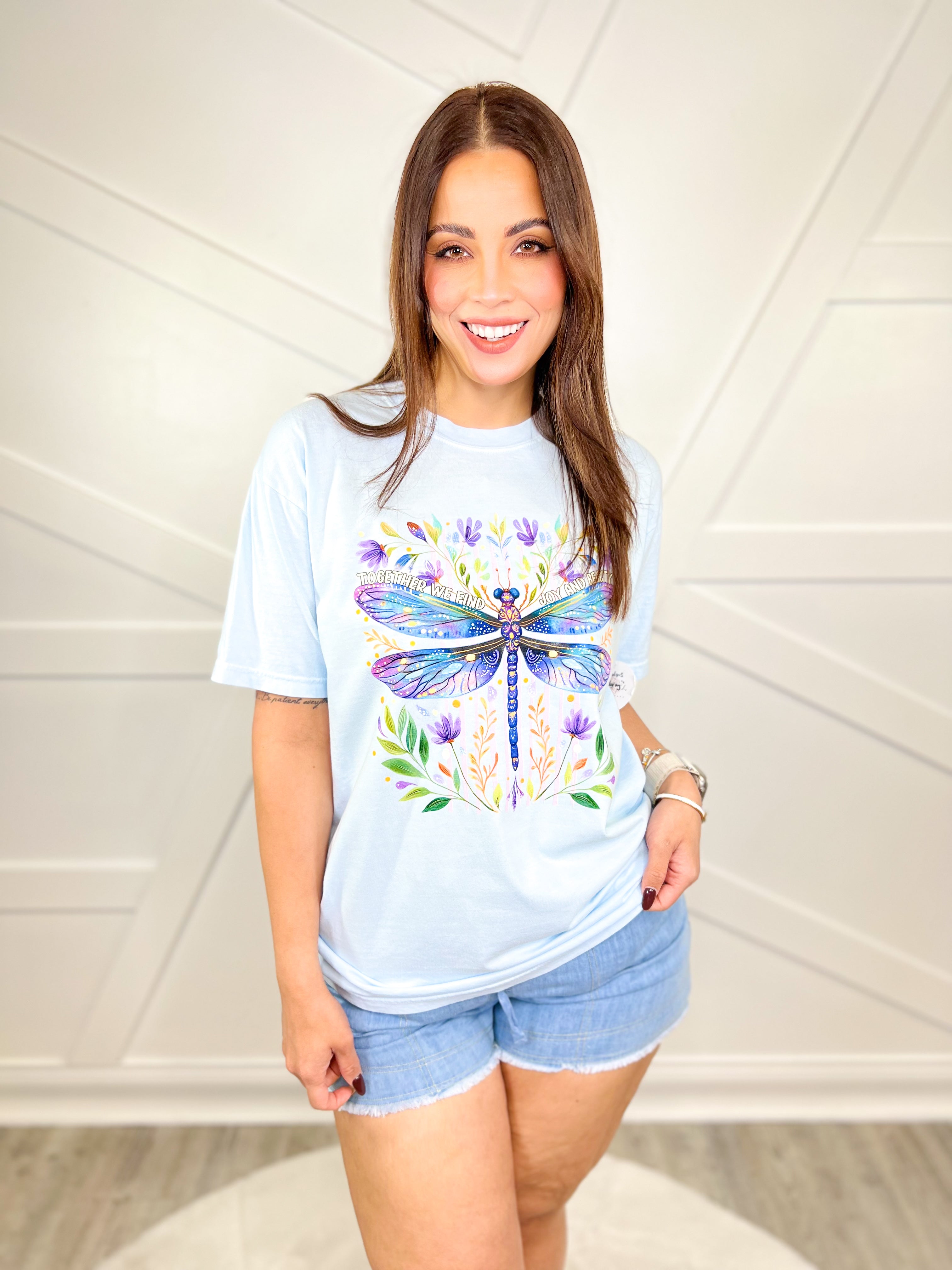 Joy & Beauty Dragonfly Graphic Tee-130 Graphic Tees-Heathered Boho-Heathered Boho Boutique, Women's Fashion and Accessories in Palmetto, FL