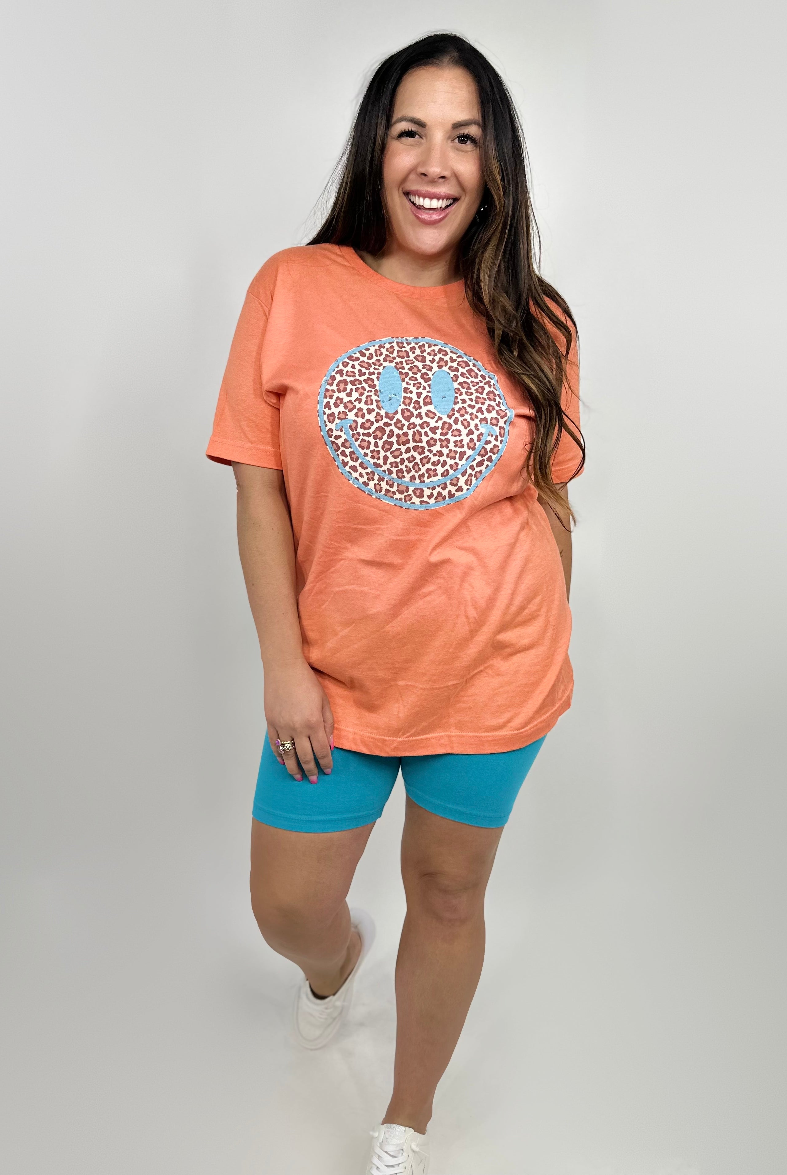 Leopard Smiley Graphic Tee-130 Graphic Tees-Heathered Boho-Heathered Boho Boutique, Women's Fashion and Accessories in Palmetto, FL