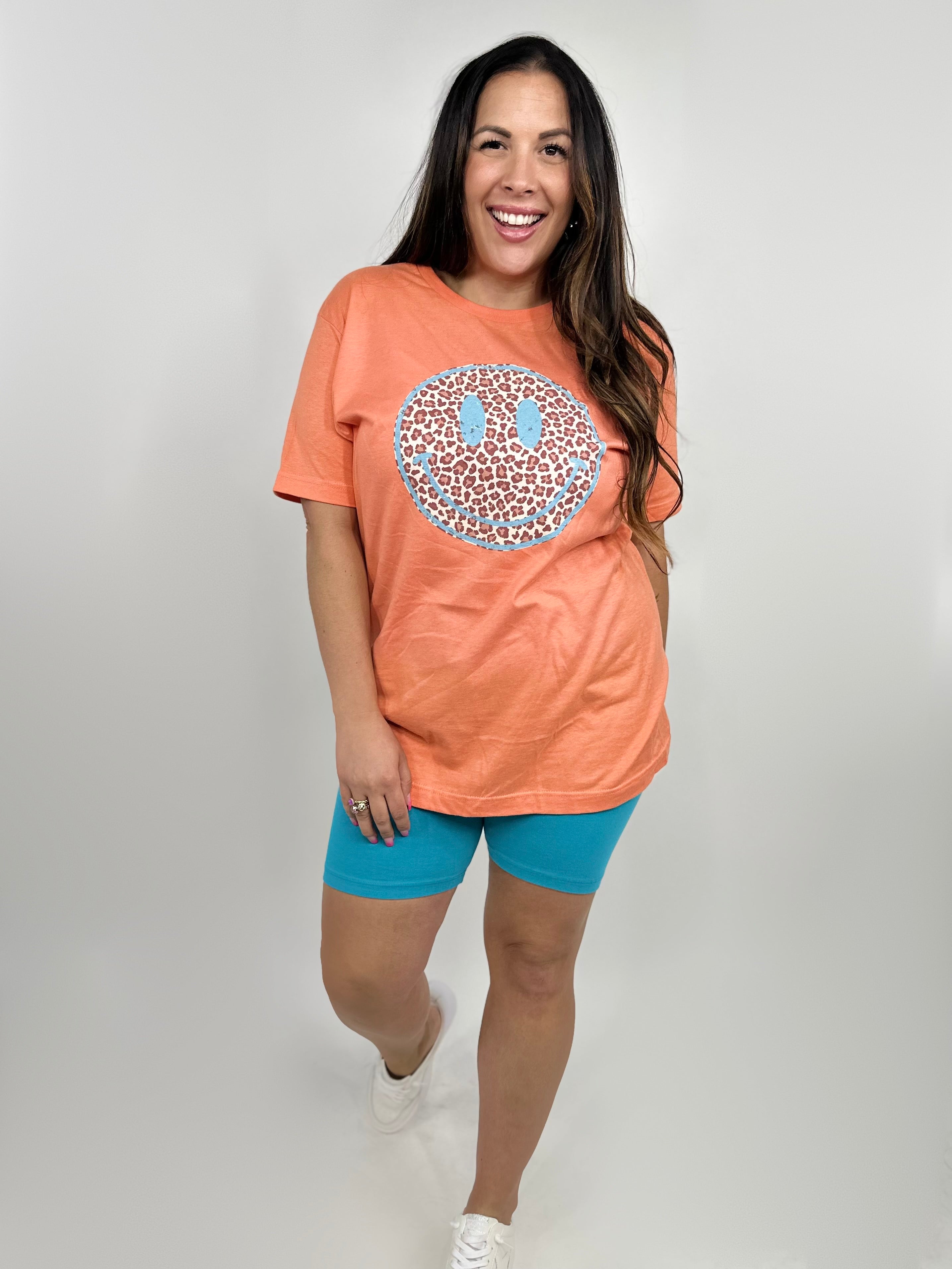 Leopard Smiley Graphic Tee-130 Graphic Tees-Heathered Boho-Heathered Boho Boutique, Women's Fashion and Accessories in Palmetto, FL