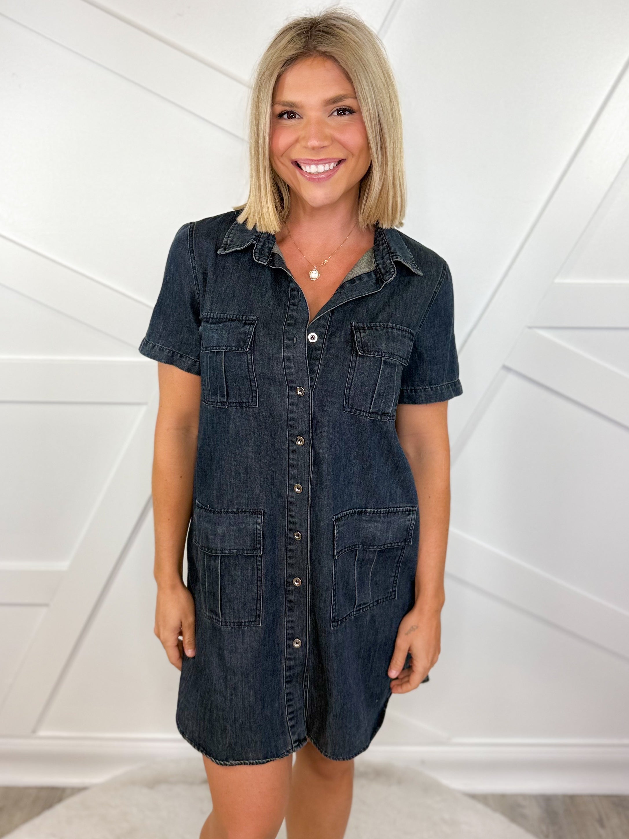Rosie Dark Denim Dress-230 DRESSES/JUMPSUITS/ROMPERS-White Birch-Heathered Boho Boutique, Women's Fashion and Accessories in Palmetto, FL