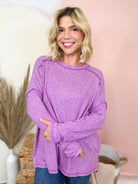 Chit Chat Top-120 LONG SLEEVE TOPS-ZENANA-Heathered Boho Boutique, Women's Fashion and Accessories in Palmetto, FL