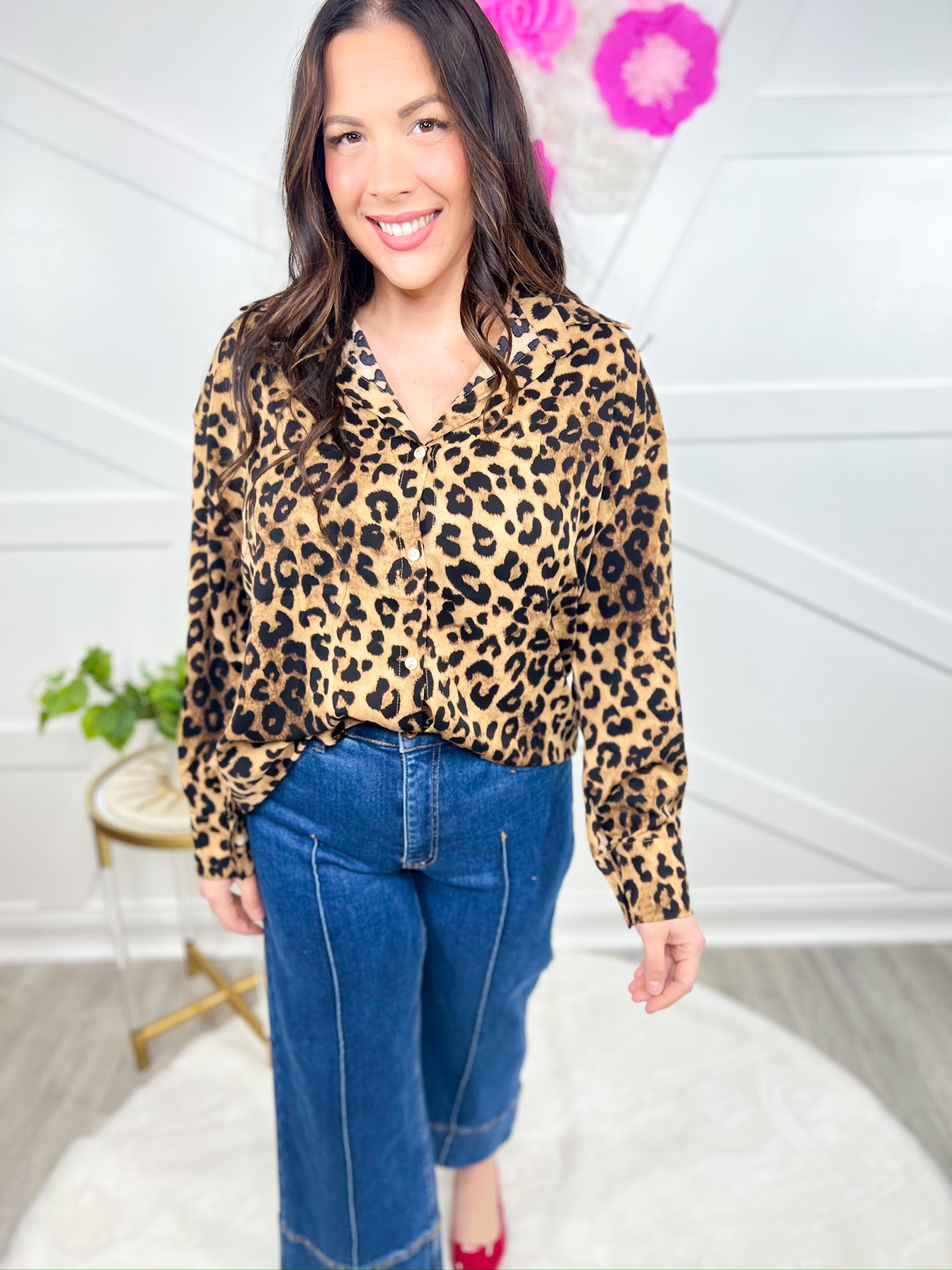 Kathryn Classic Button-Up - Leopard-120 Long Sleeve Tops-Southern Grace-Heathered Boho Boutique, Women's Fashion and Accessories in Palmetto, FL