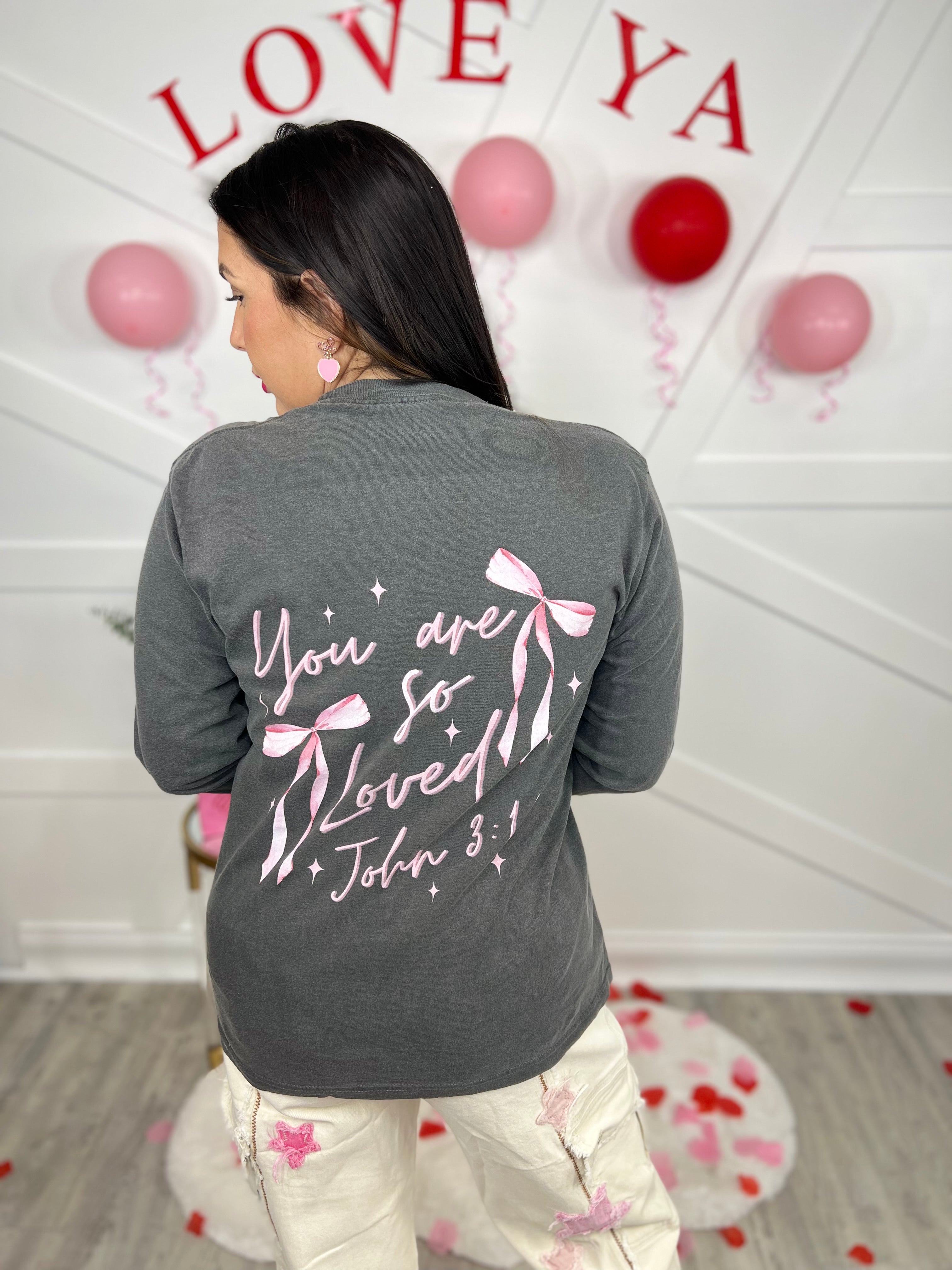 You Are So Loved Graphic Long Sleeve-130 Graphic Tees-Heathered Boho-Heathered Boho Boutique, Women's Fashion and Accessories in Palmetto, FL