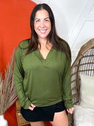 Bestie Long Sleeve Top - Olive-120 LONG SLEEVE TOPS-Timeless Threads-Heathered Boho Boutique, Women's Fashion and Accessories in Palmetto, FL