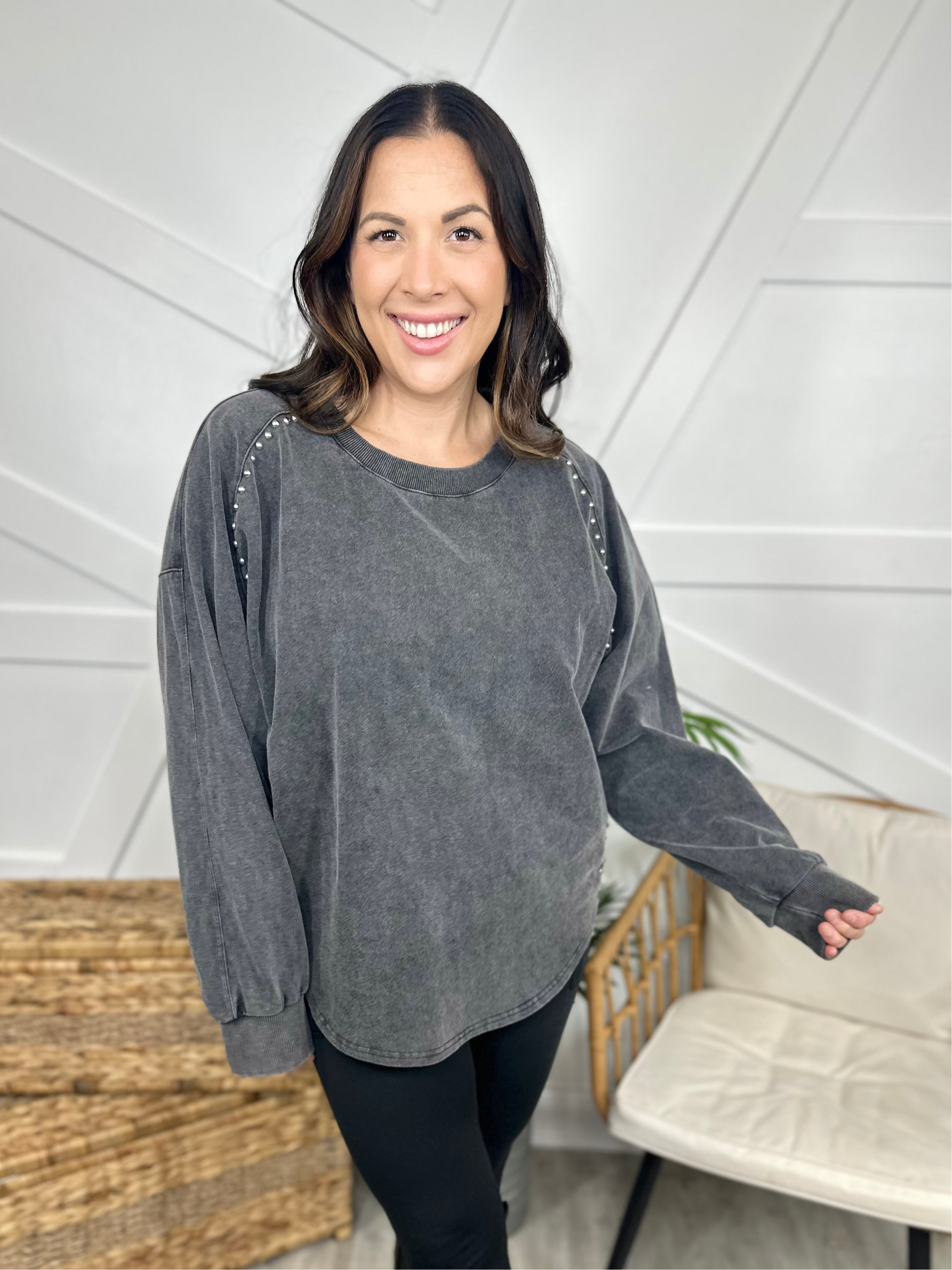 What's the Plan Long Sleeve Top-120 Long Sleeve Tops-White Birch-Heathered Boho Boutique, Women's Fashion and Accessories in Palmetto, FL