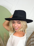 Embroidered Flower Strap Fedora Hat-330 Headwear-Fame Accessories-Heathered Boho Boutique, Women's Fashion and Accessories in Palmetto, FL