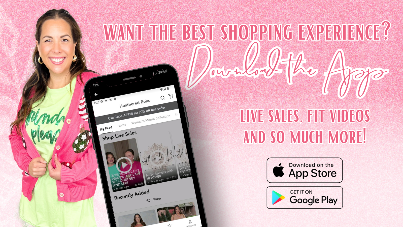 Want the best shopping experience? Download the app. Live sales, fit videos and so much more. Download on the app store. get it on google play | Heathered Boho Boutique | Women's Trendy Fashion | Palmetto, FL