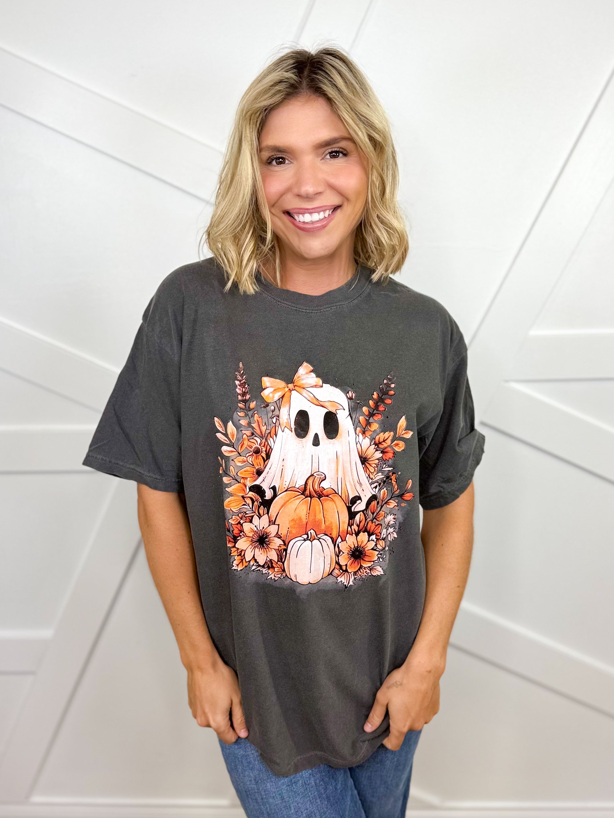 Floral Ghost Graphic Tee-130 Graphic Tees-Heathered Boho-Heathered Boho Boutique, Women's Fashion and Accessories in Palmetto, FL
