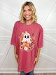Floral Ghost Graphic Tee - Brick-130 Graphic Tees-Heathered Boho-Heathered Boho Boutique, Women's Fashion and Accessories in Palmetto, FL