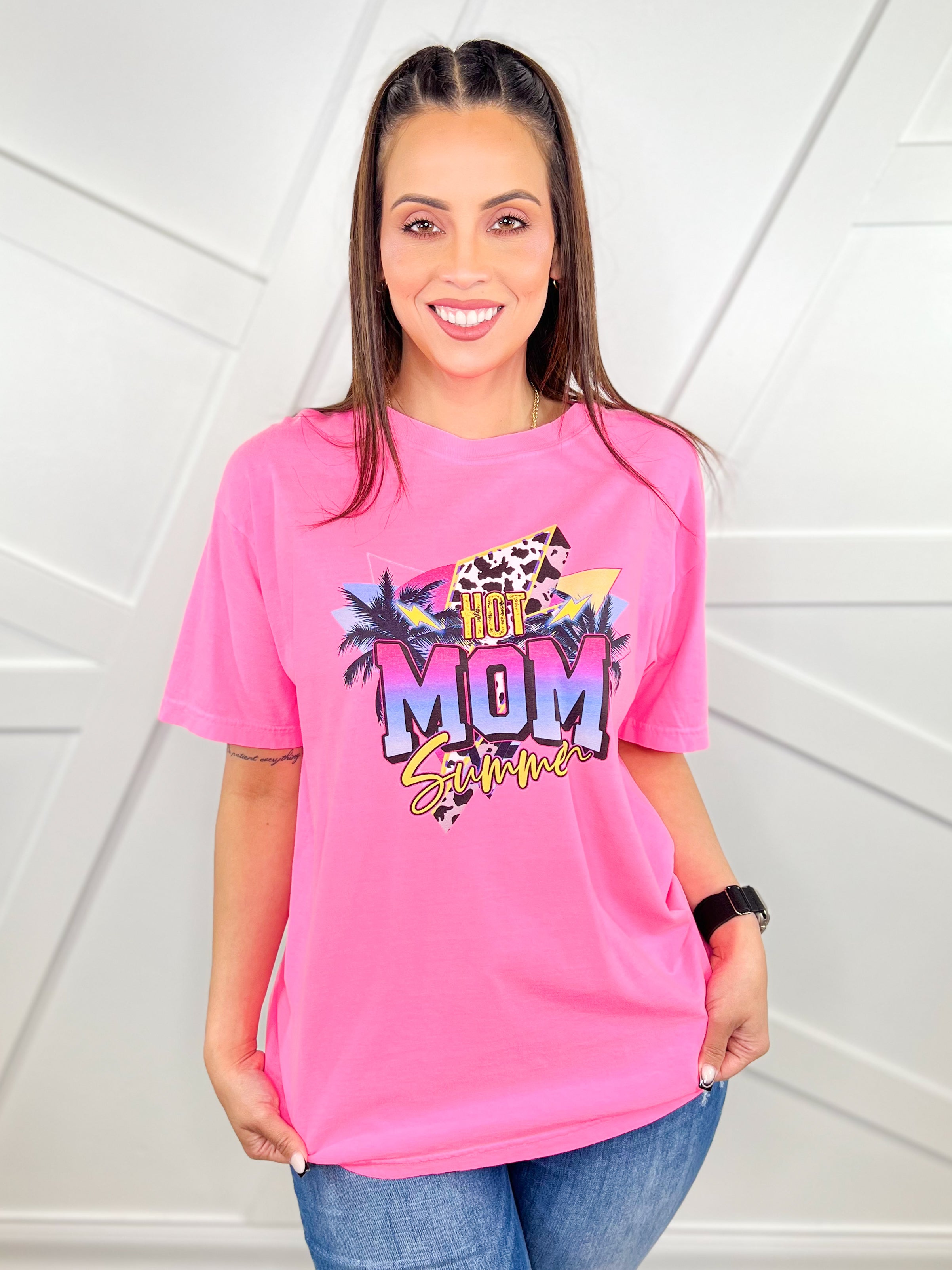 Hot Mom Summer Graphic Tee-130 Graphic Tees-Heathered Boho-Heathered Boho Boutique, Women's Fashion and Accessories in Palmetto, FL
