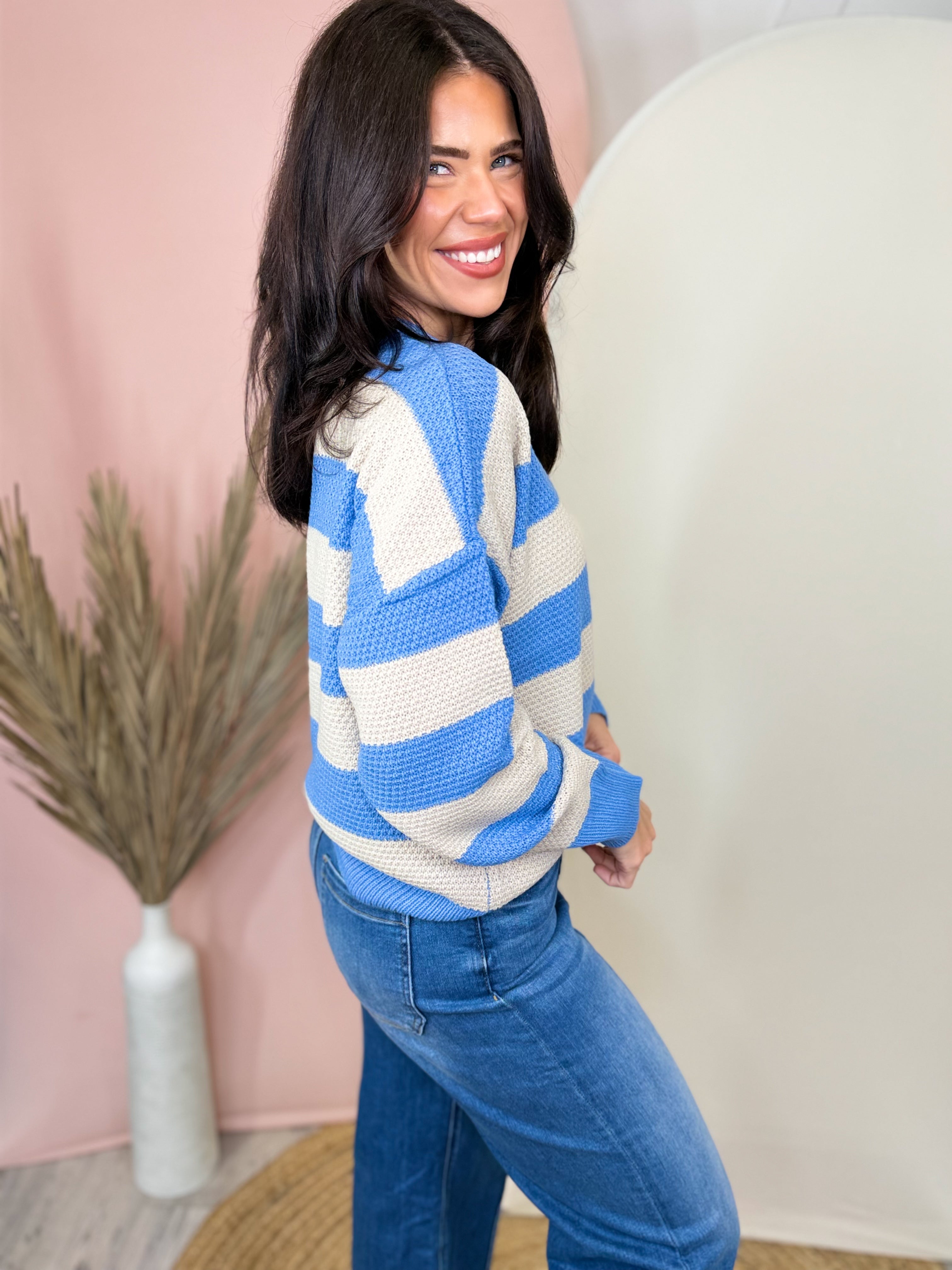 The Harbor Stripe Sweater-125 SWEATER-ZENANA-Heathered Boho Boutique, Women's Fashion and Accessories in Palmetto, FL