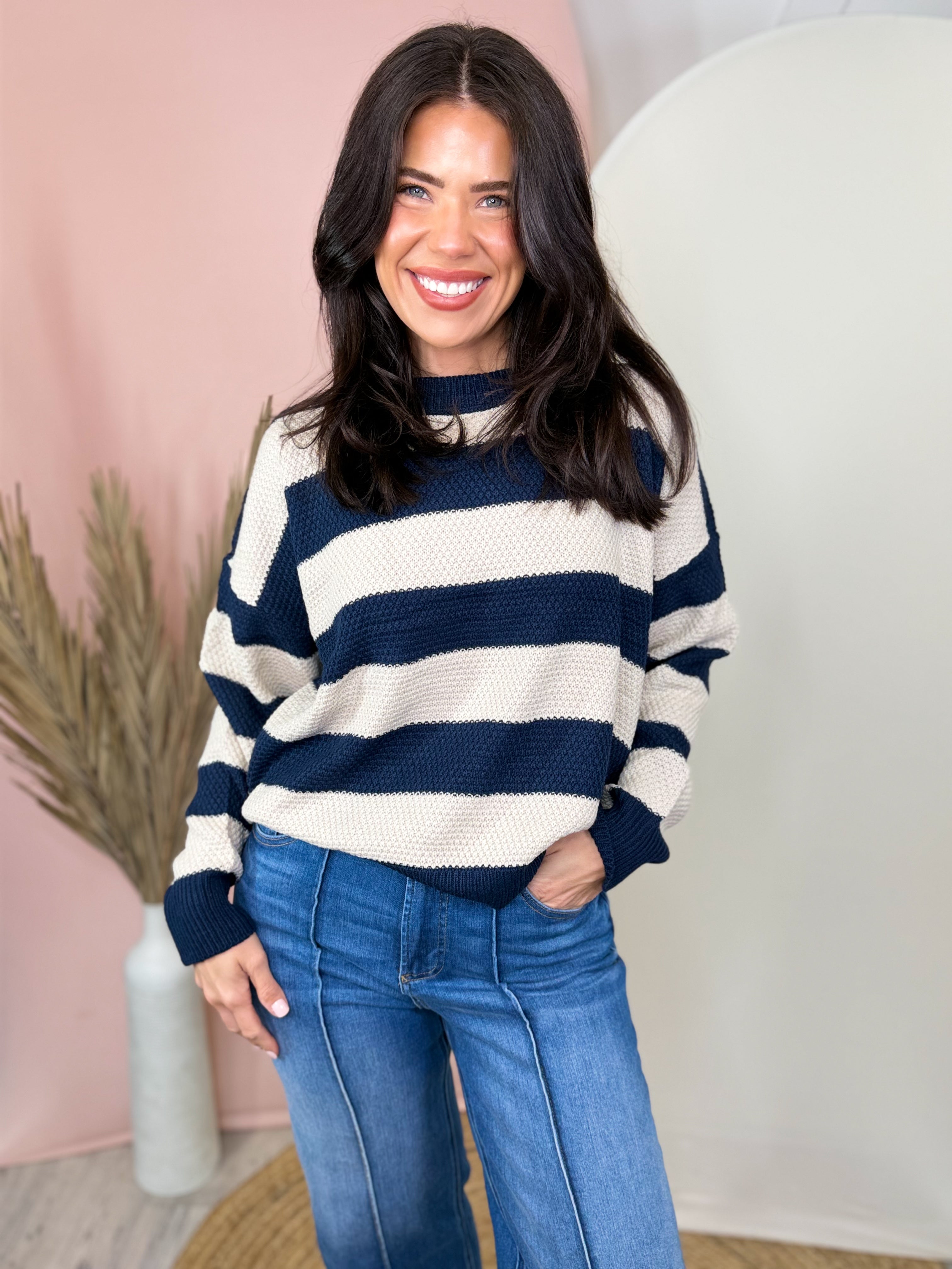 The Harbor Stripe Sweater-125 SWEATER-ZENANA-Heathered Boho Boutique, Women's Fashion and Accessories in Palmetto, FL